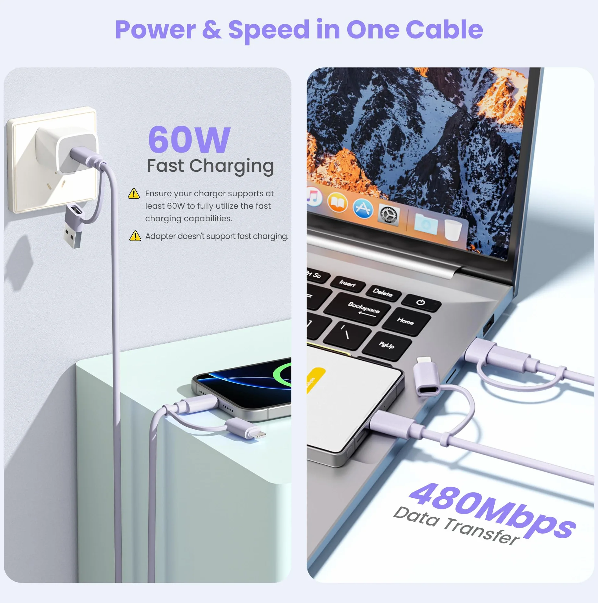 Elebase iPhone Air Kabel do ładowania,Multi 4 w 1 Uniwersalny Kabel 2M,USB Typu C Lightning do Szybki ładowania Kompatybilny z New Apple 15 14 13 12 Xr Xs Plus Mini,iPad 10 9 8,Mini 7 6,Air 5 4