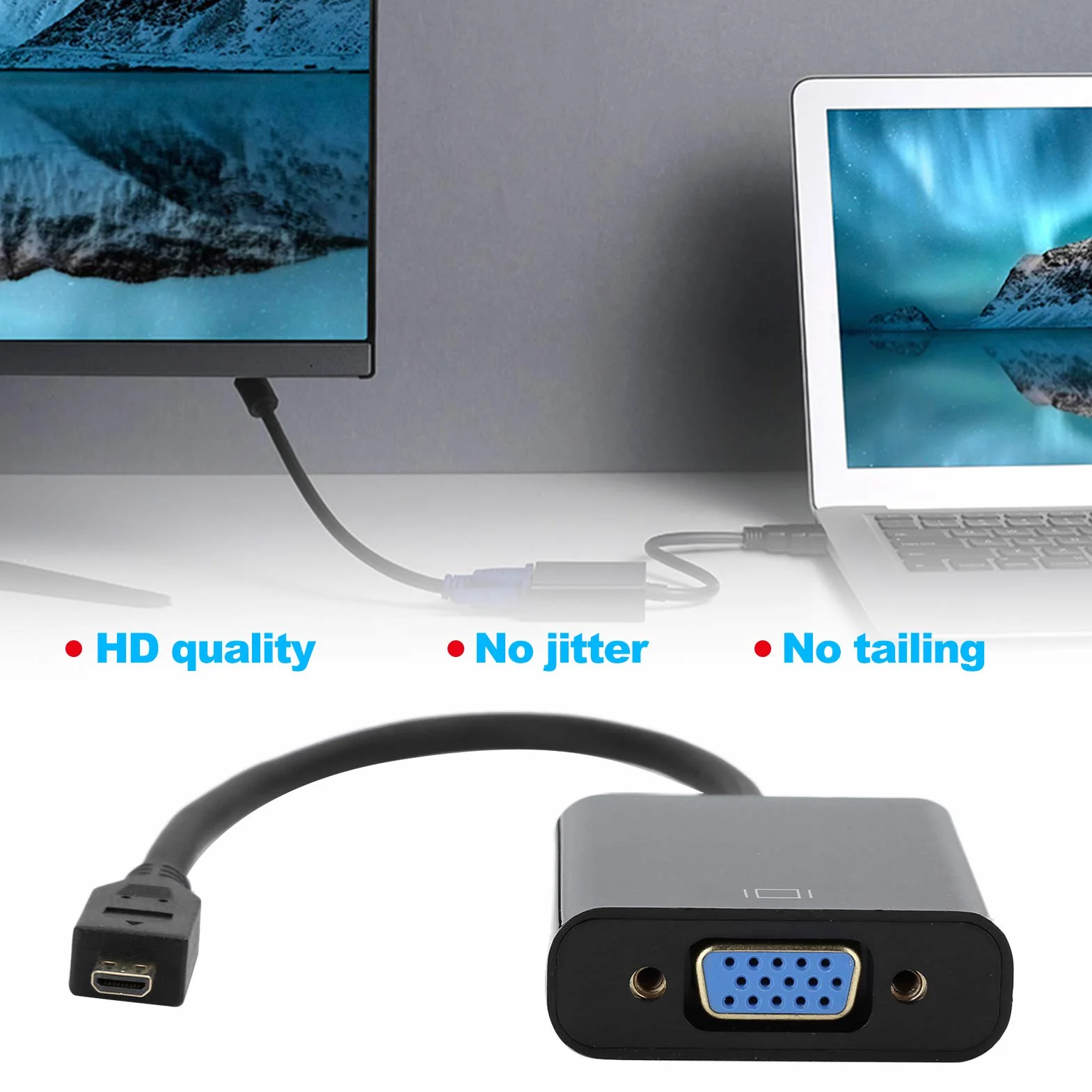 Vbestlife Konwerter wideo Micro HDMI na VGA 1080P pozłacany 24-karatowym złotem do 4B