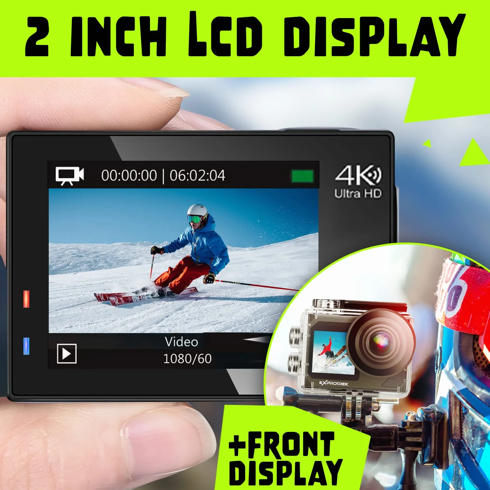 E-A-F Kamera sportowa 4K 30 kl./s Ultra HD wodoszczelna 40 m WiFi 170° pilot 2 akumulatory zestaw akcesoriów