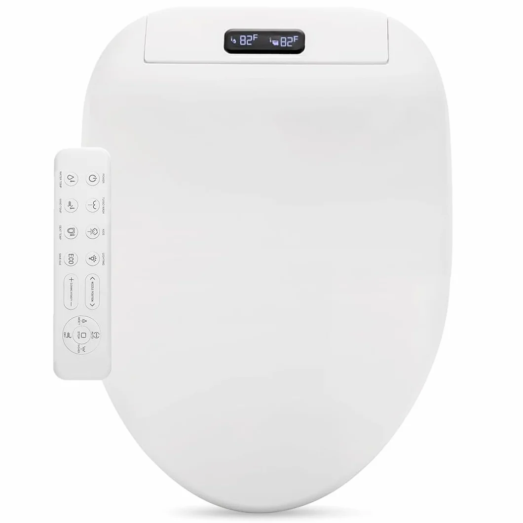 GenieBidet Elektryczny podgrzewany inteligentny bidet, nieograniczona ciepła woda, samooczyszczające się, podgrzewane siedzenie, wydłużone, bezprzewodowy pilot zdalnego sterowania, wygodna lampka