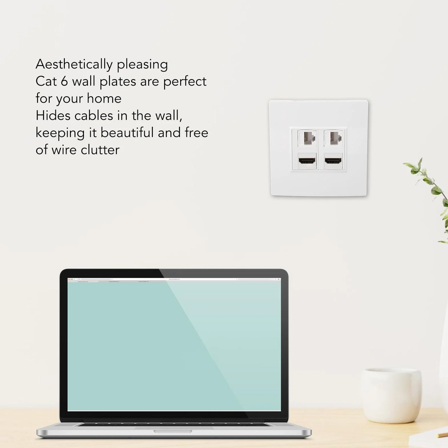 Płyta ścienna HDMI CAT6 Ethernet, 4-portowy Multimedialny Panel Informacyjny, 2 Złącza HDMI 2 CAT6, do Komputerów, Telewizorów, Dysków Twardych, Projektorów, Pasuje do