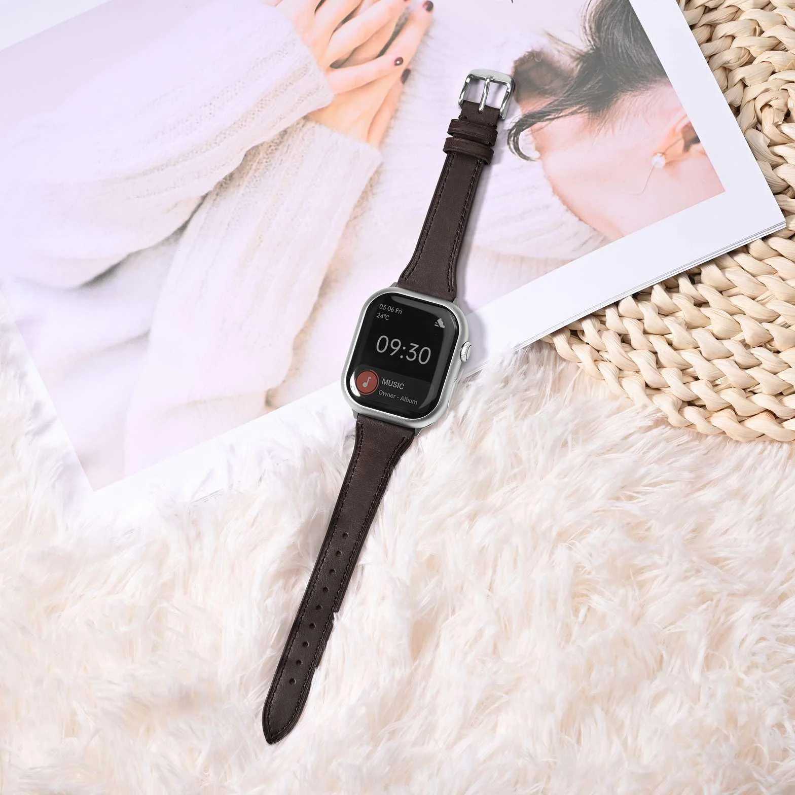 Anbeer Ultracienkie skórzane paski do Apple Watch damskie