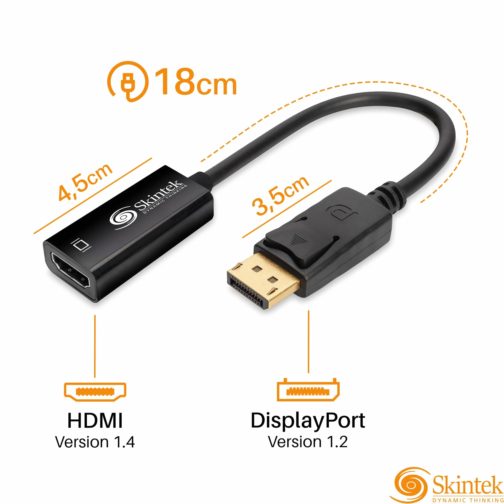 Adapter DisplayPort na HDMI 4K 60Hz Skintek SK-04-DPH męski-żeński 18 cm