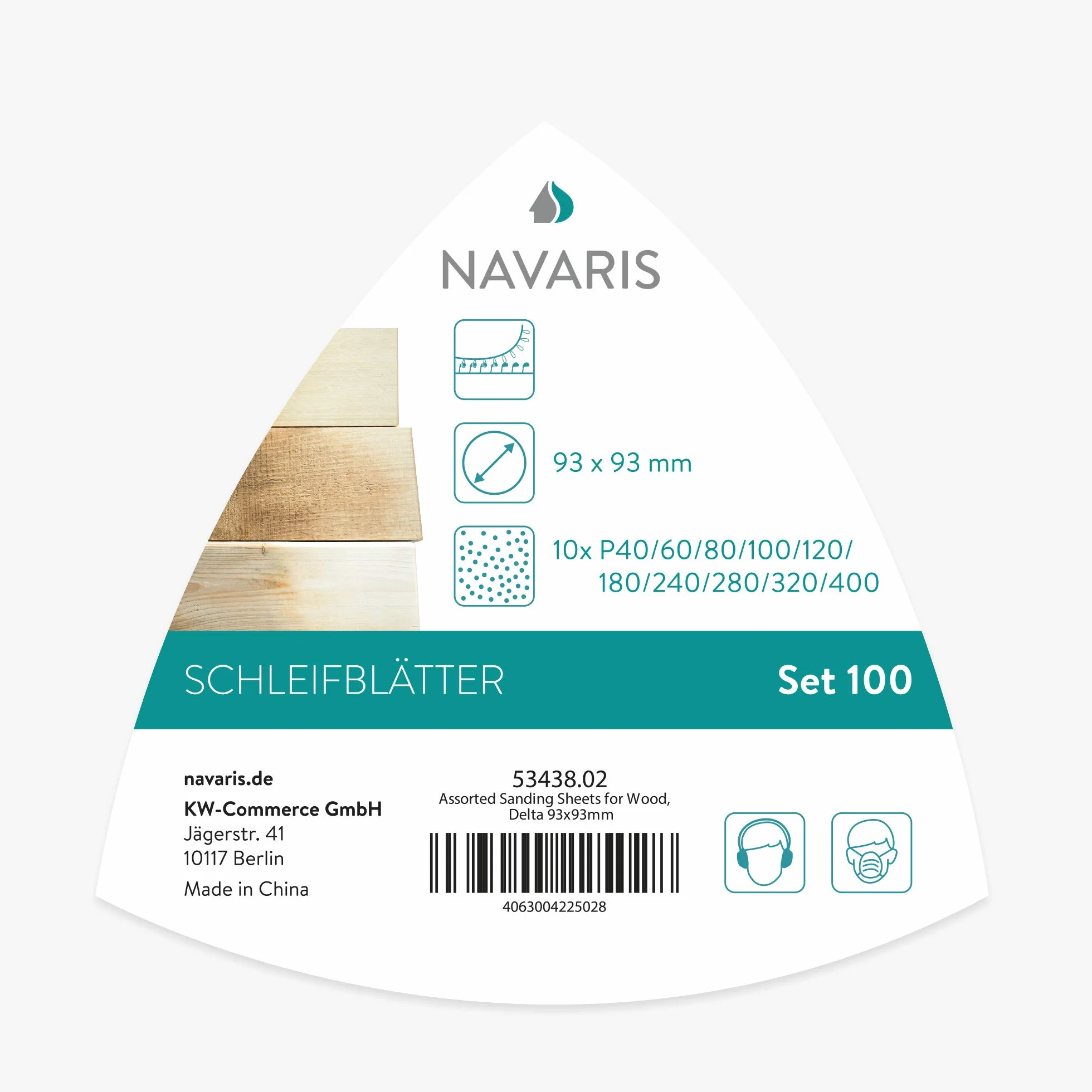 Navaris 100 x rzep Delta papier ścierny do szlifierek trójkątnych - ziarnistość 40-400 - 93 x 93 x 93 mm - zestaw trójkątnych arkuszy szlifierskich do szlifierek delta