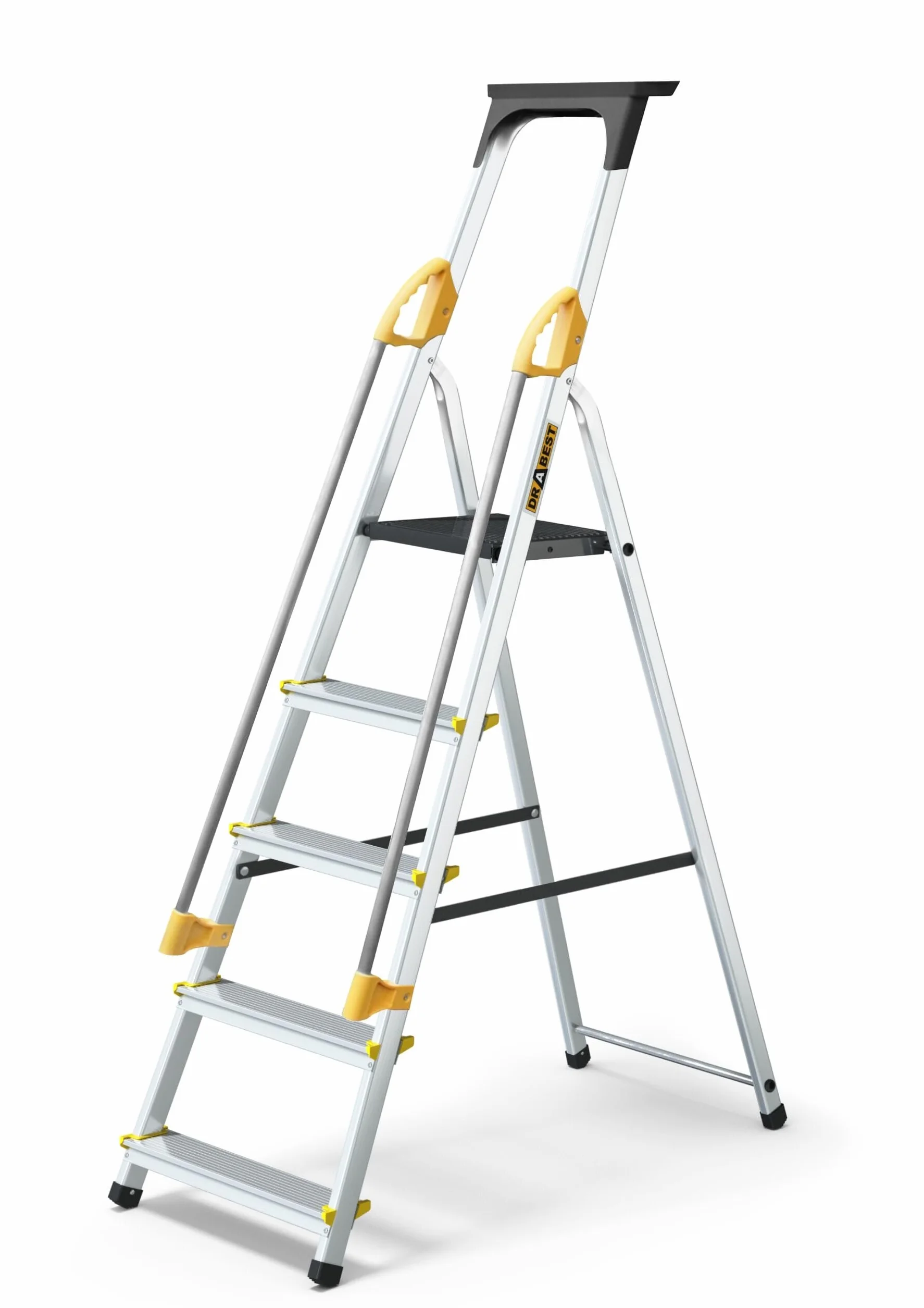 Drabest SERIA PRO 5-Stopniowa Aluminiowa Drabina Domowa Z Poręczami 150 KG - Drabina Aluminiowa - Drabiny Wielofunkcyjne - Drabiny Aluminiowe - 45 X 170 X 12 Cm