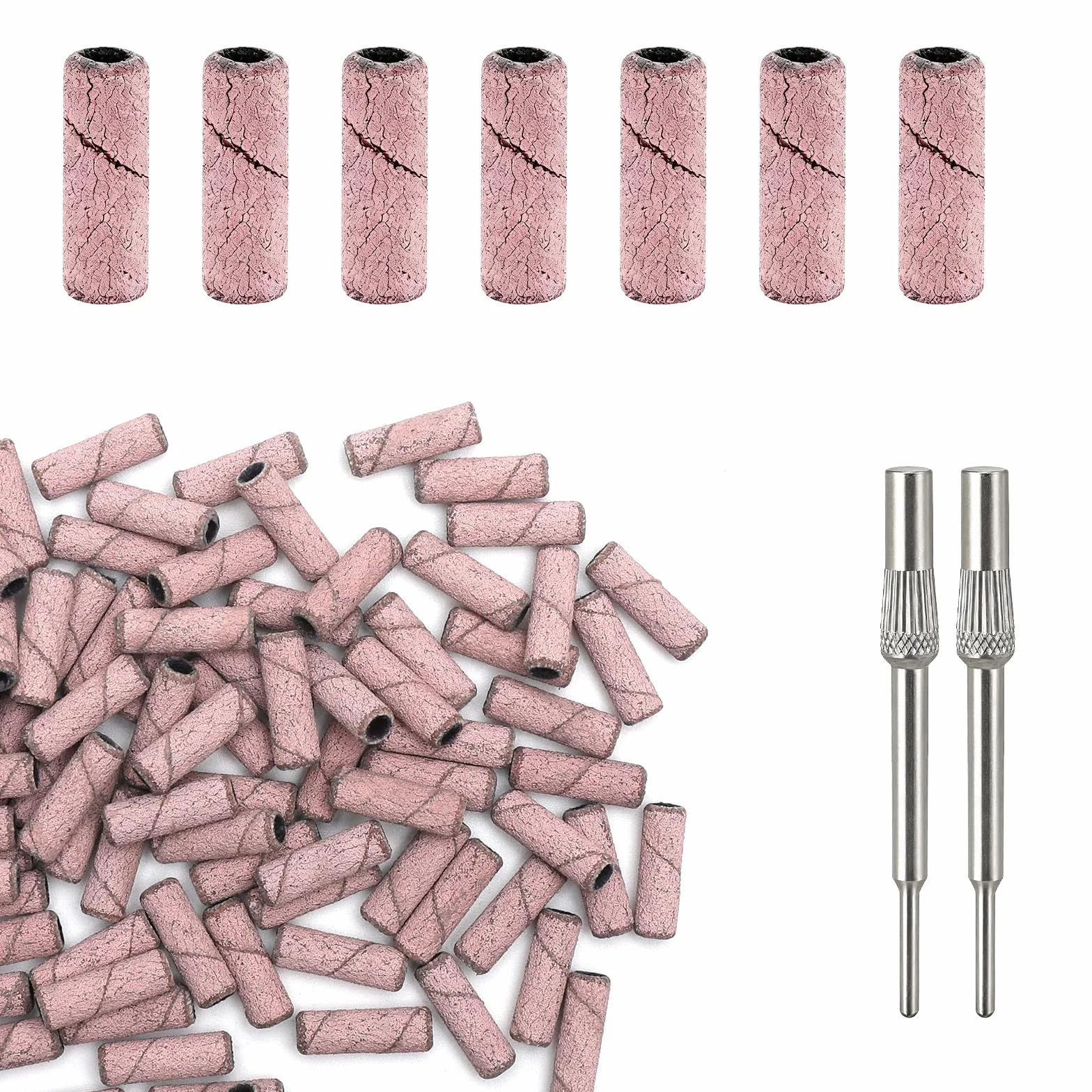 100 sztuk małych taśm szlifierskich #240 Grit, bardzo cienkie tulejki szlifierskie, końcówki do frezarki do paznokci z 2 frezami do paznokci, profesjonalne pilniki do paznokci, taśmy