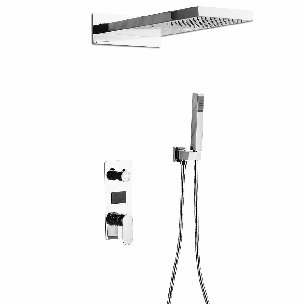 Podtynkowy system prysznicowy z słuchawką prysznicową, armatura prysznicowa LED, zestaw prysznicowy z termostatem, głowica prysznicowa, deszczownica, panel prysznicowy, do masażu, wodospad, srebrna