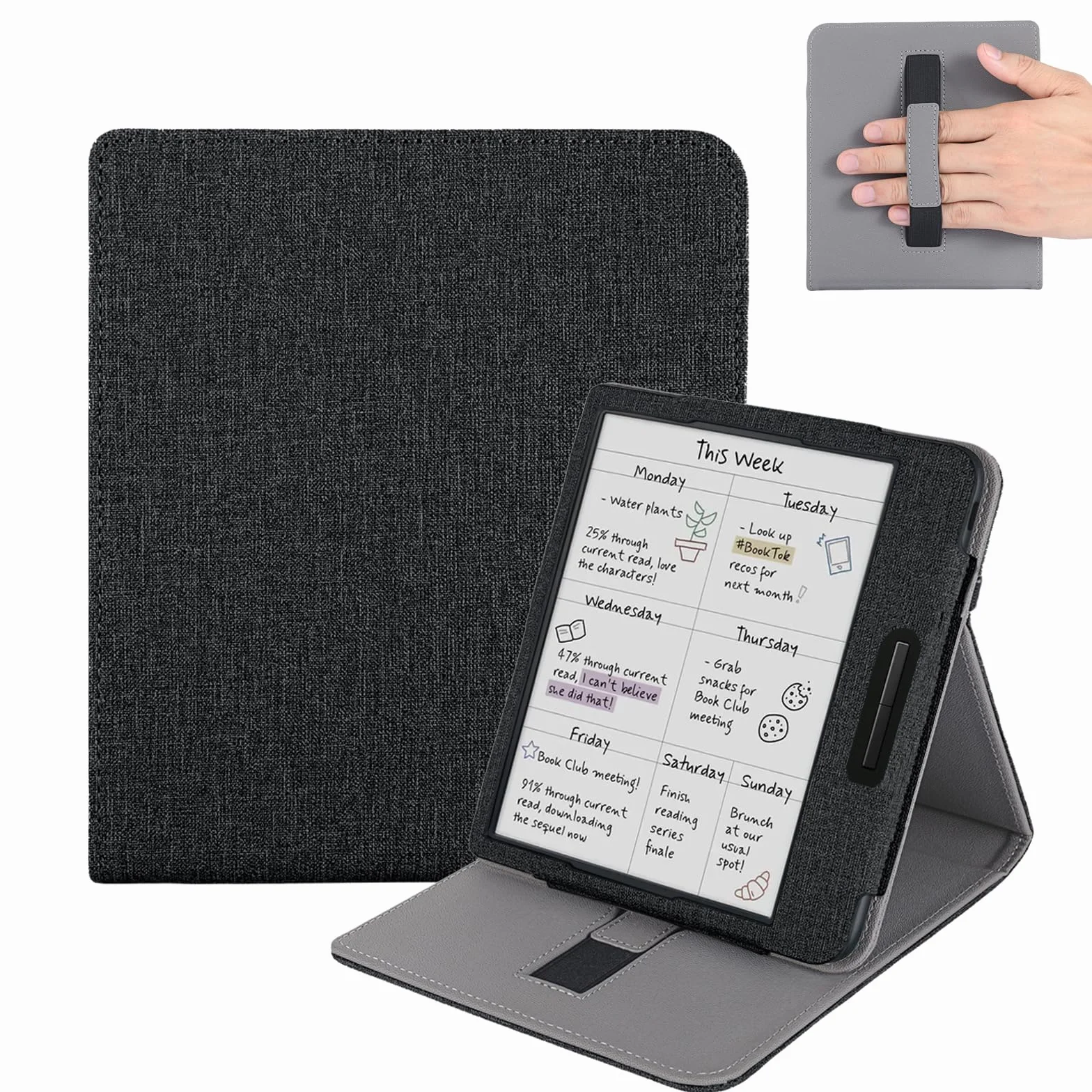 Etui do Onyx Boox Go 7 i Boox Go Color 7 Gen 2 z paskiem na nadgarstek, Czarny