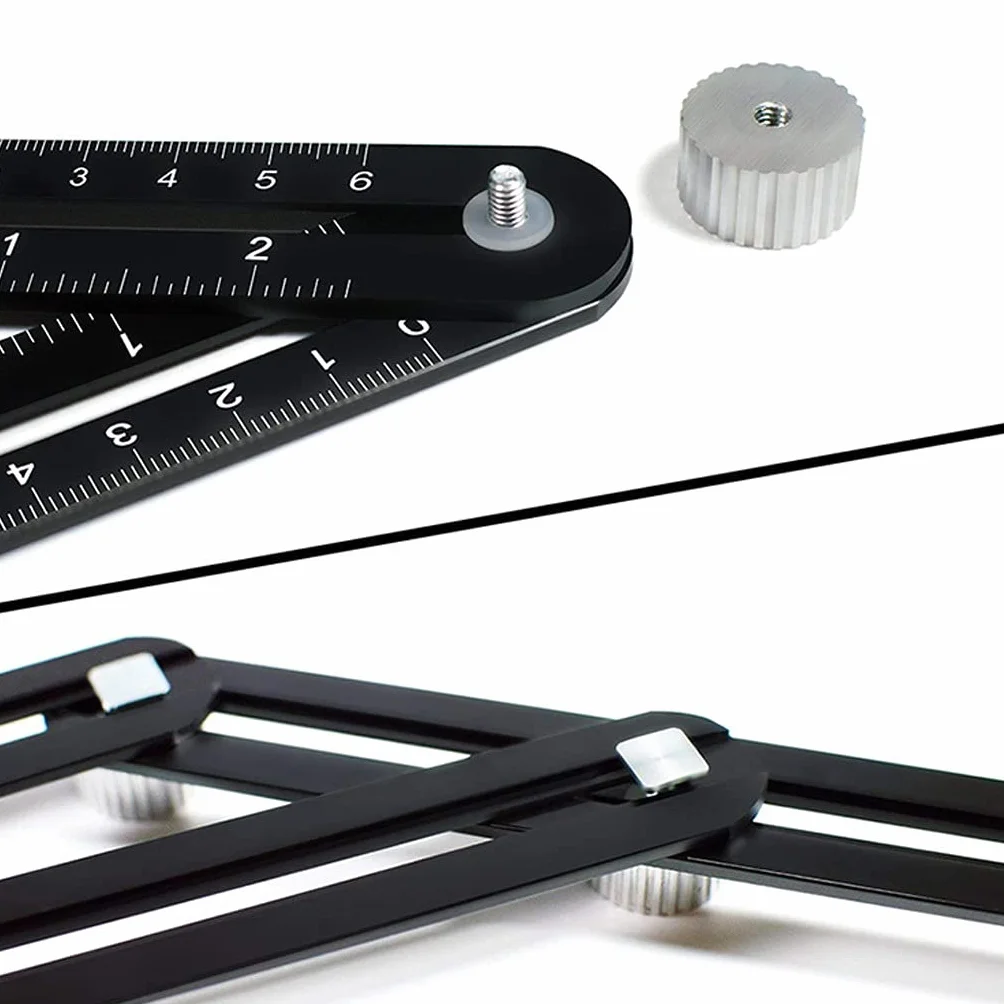 RJJ Aluminiowa kątowa szablon narzędzie szablon, Laserowy Grawerowanie Metalowa Linijka Kąt Narzędzie Multi Kątowa Władca Pomiarowy dla DIY Handymen Builders Carpenters
