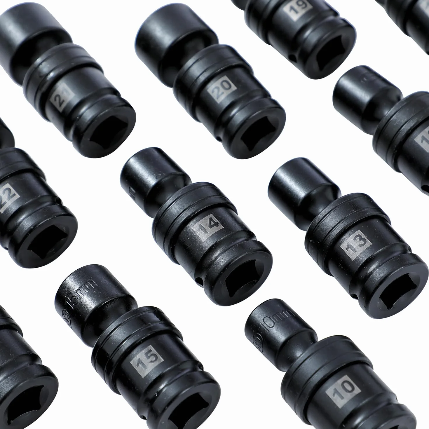 KATSU Tools 1/2-calowy napęd obrotowy zestaw nasadek udarowych, 15-częściowy, metryczny, 10-24 mm, 6-punktowy, stal CR-MO, uniwersalne, elastyczne, płytkie gniazda 420412