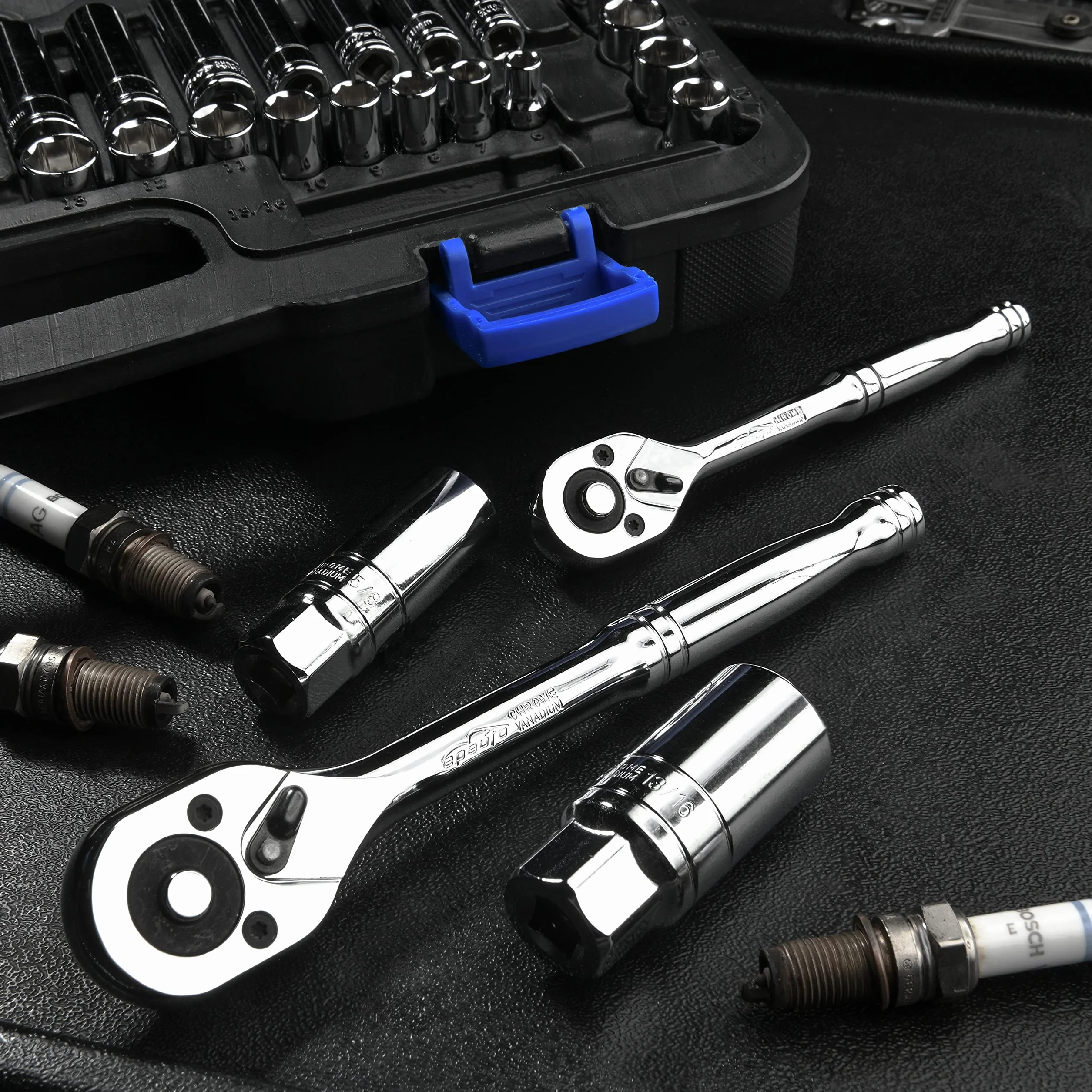 69 sztuk - EPAuto 1/4" i 3/8" zestaw gniazd nasadowych z grzechotką z głowicą gruszkową, chrom (92-824)