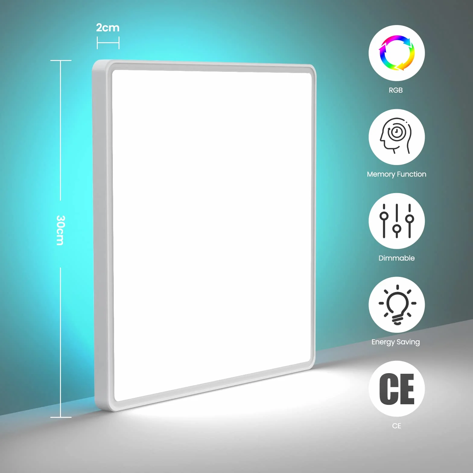 OTREN Sufitowa oprawa oświetleniowa LED z pilotem zdalnego sterowania, 36 W, 3600 lm, 3000 K-6500 K, ściemniane podświetlenie RGB, kwadratowa podtynkowa, lampa sufitowa do salonu, sypialni, jadalni
