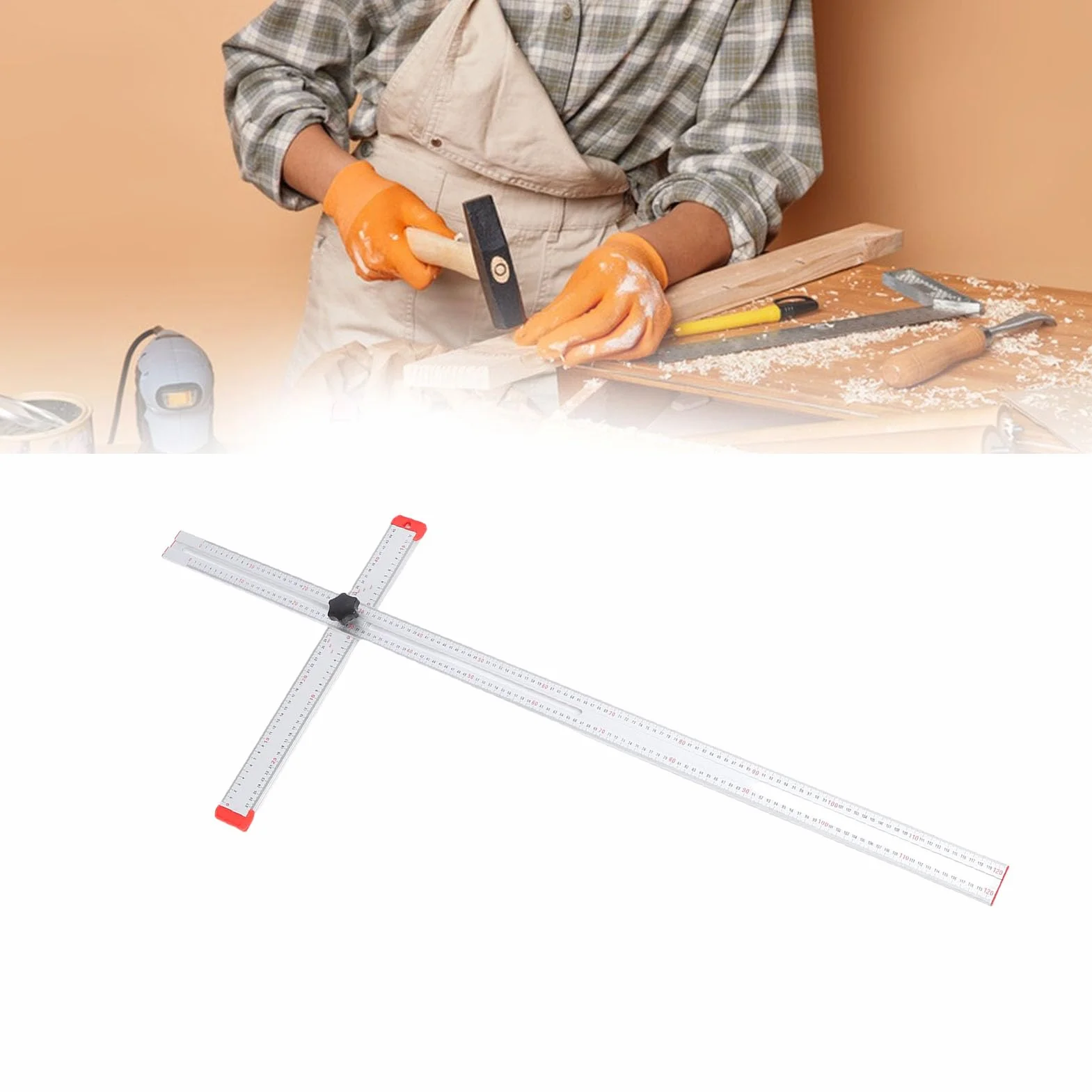 Asixxsix Kątownik do Płyt Gipsowo-kartonowych, 120 Cm, Regulowana długość i Kąt 0-90 Stopni, Aluminiowa Linijka Pomiarowa ze skalą dwukierunkową, do Układania, Majsterkowania
