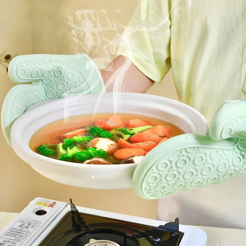 Silikonowe rękawice żaroodporne do użytku domowego, długie bawełniane, mikrofalówki, piekarnika, pieczenia, grillowania(2Pcs C)