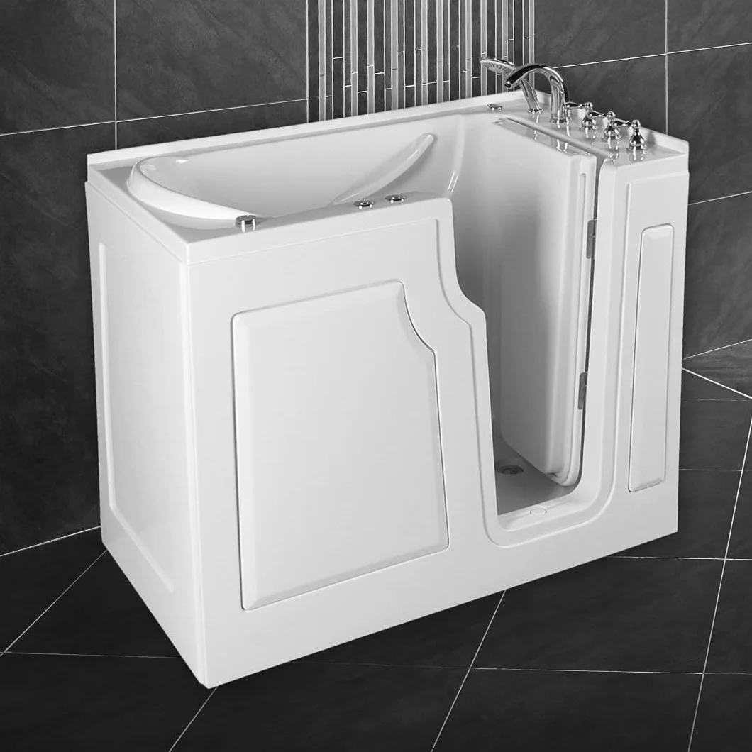 Siena II wanna dla seniorów 122 x 71 cm z drzwiami i wbudowanym siedziskiem, whirlpool z dyszami do masażu, niskie wejście, bezpieczne trzymanie, łatwa w pielęgnacji powierzchnia