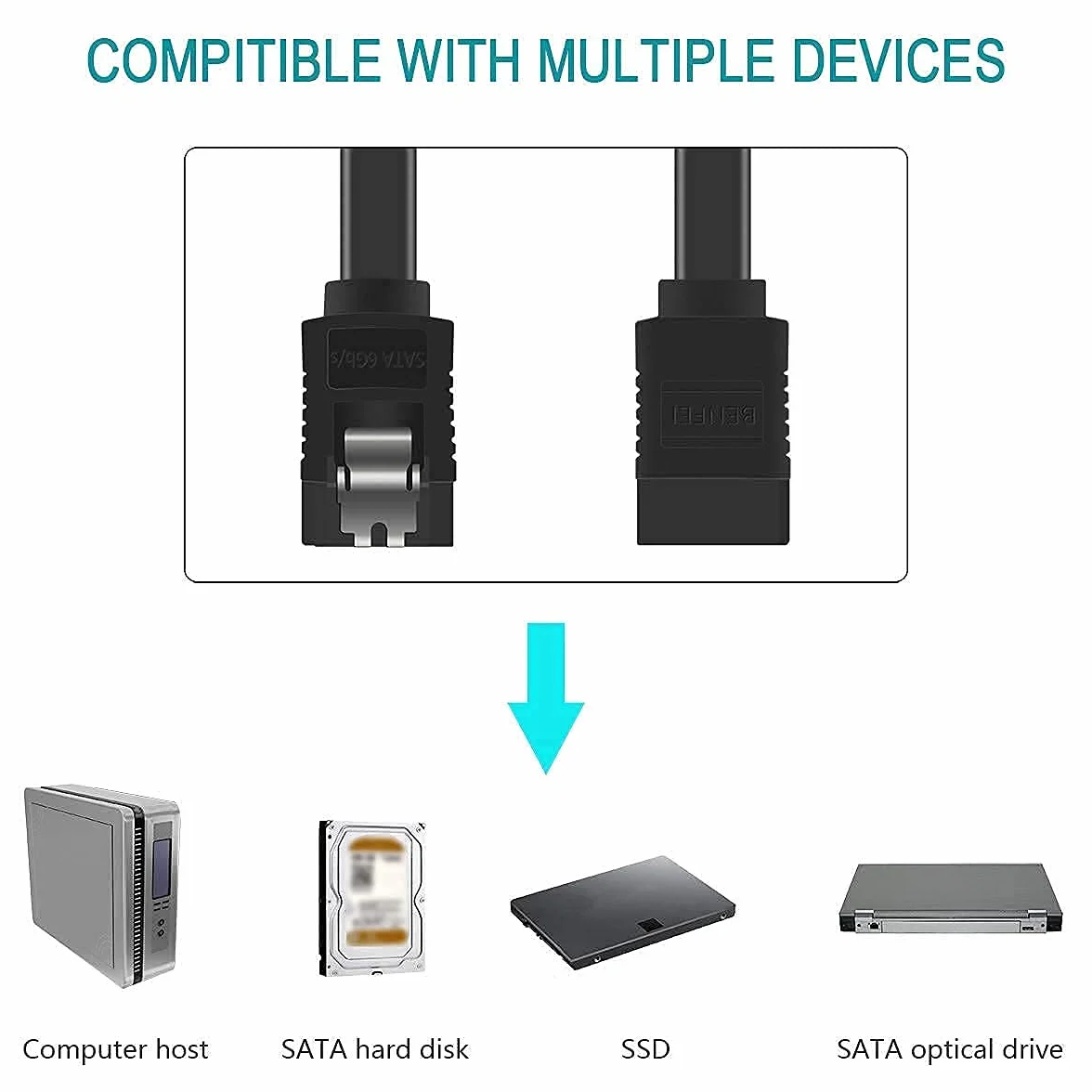 BENFEI Kabel SATA III 6 Gb/s 18 cali 3-pak z zatrzaskiem blokującym