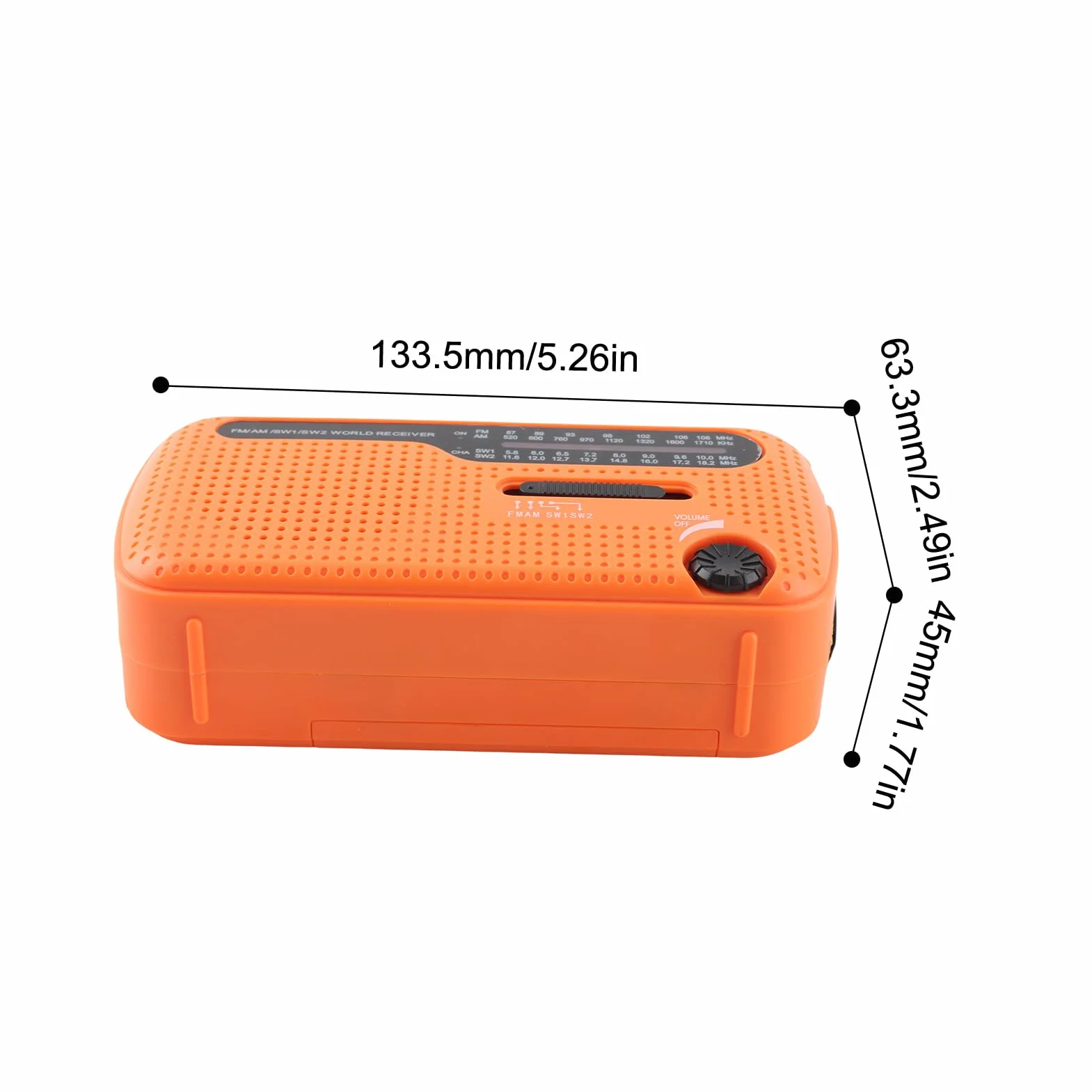 Radio awaryjne, 1200 mAh, akumulatorowe, ręczne radio na korbkę, przenośne powerbanki, latarka LED, AM/FM/SW1/SW2, zapasy awaryjne, ładowarka do telefonu komórkowego, SOS do domu (Pomarańczowy)