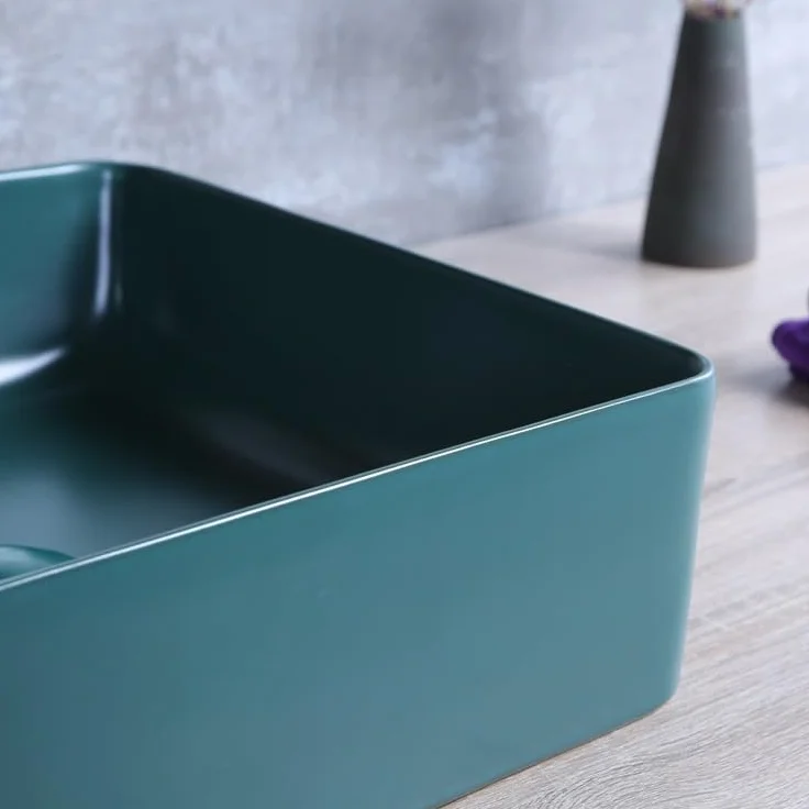 Zlewozmywak łazienkowy zlew łazienkowy umywalka ceramiczna umywalka domowa kwadratowa artystyczna umywalka ciemnozielona ceramiczna prosta modna umywalka łazienkowa zlewozmywaki