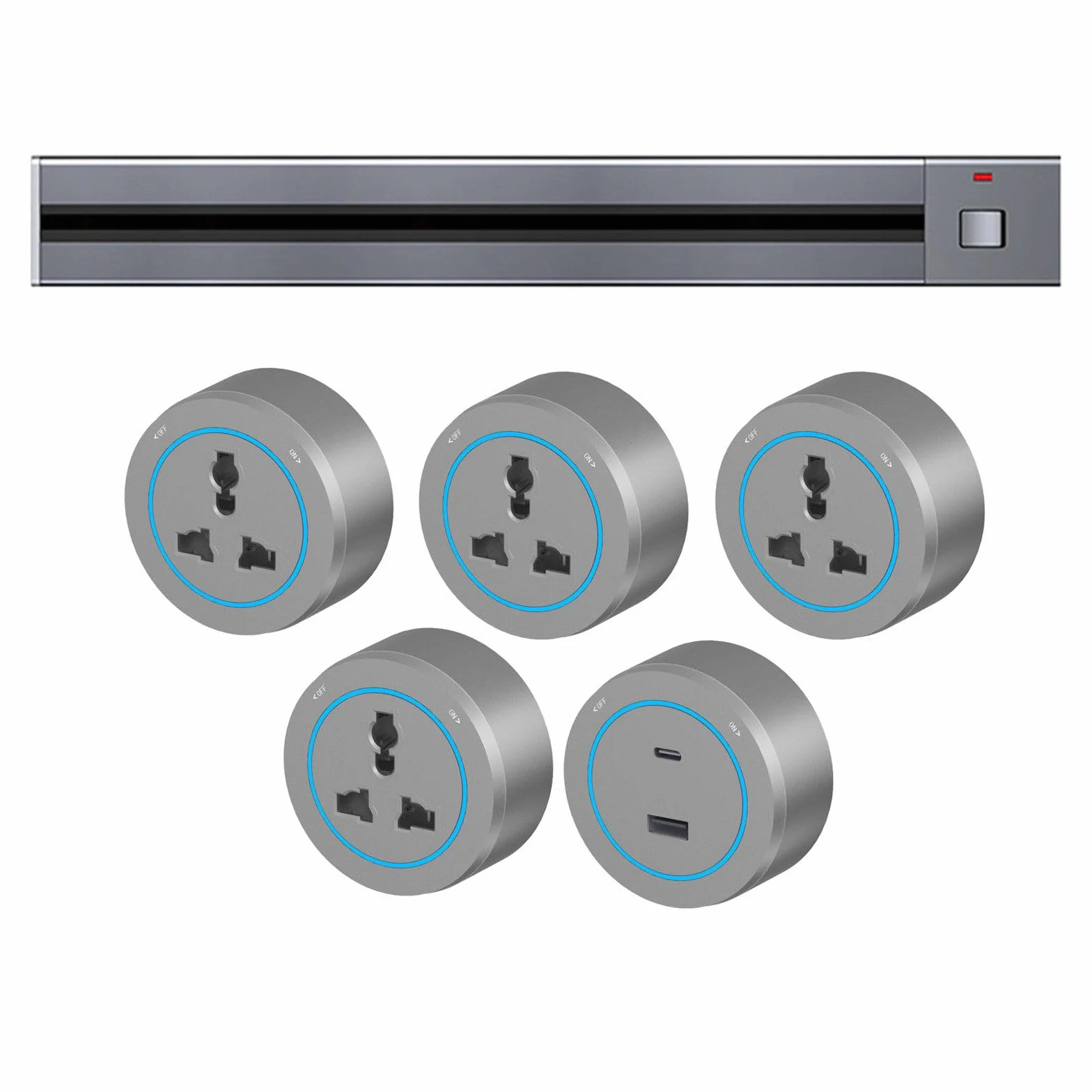 Listwa Zasilająca Na Szynie, 8000w, Z Ruchomymi Gniazdami, Montowana Na ścianie, Do Blatów I ścian, Z Adapterem USB I Uniwersalnym Adapterem, Do Biura I Domu Grey-50cm