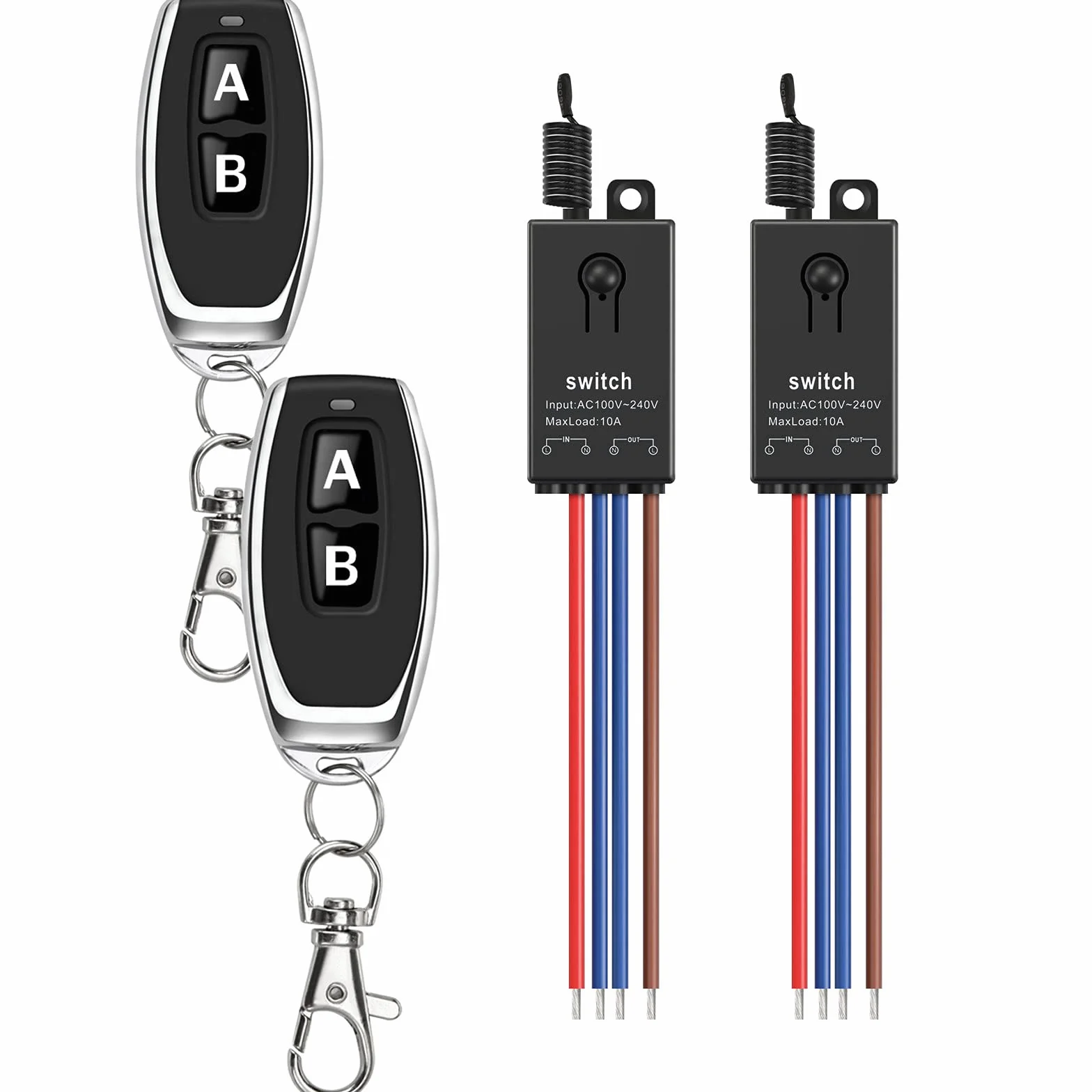 Przekaźnik z pilotem zdalnego sterowania, 2-drożny mini bezprzewodowy przełącznik światła AC 220 V/230 V/240 V/10 A, radiowy przełącznik ścienny, 328 ft, do silnika, lamp, lamp LED,