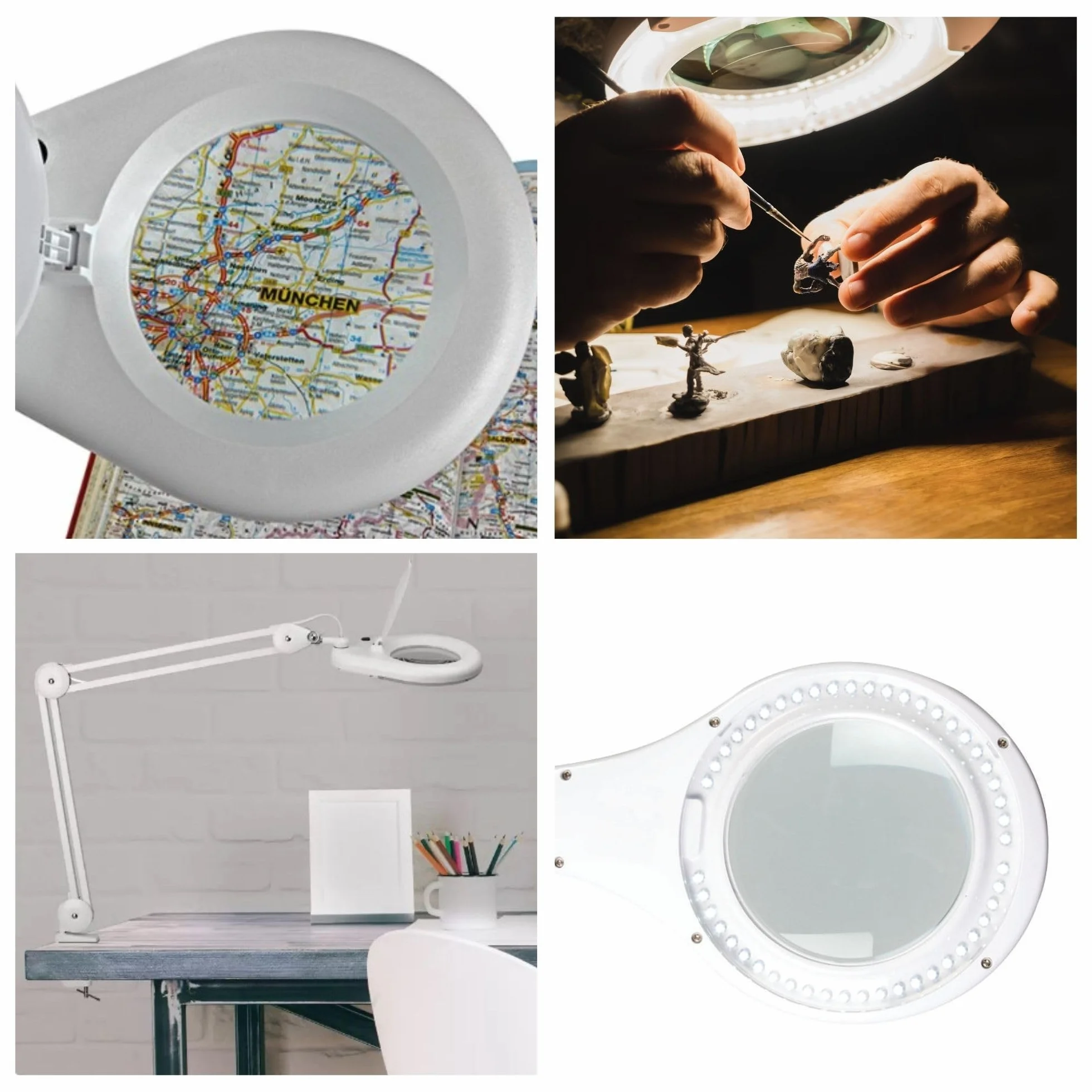 Velleman Lampa LED z lupą i zaciskiem, lupa podświetlana 4 W, 48 LED, powiększenie 2,25x, soczewka 5 dioptrii 120 mm, światło dzienne 6400 K, do czytania, hobby, beauty i precyzji