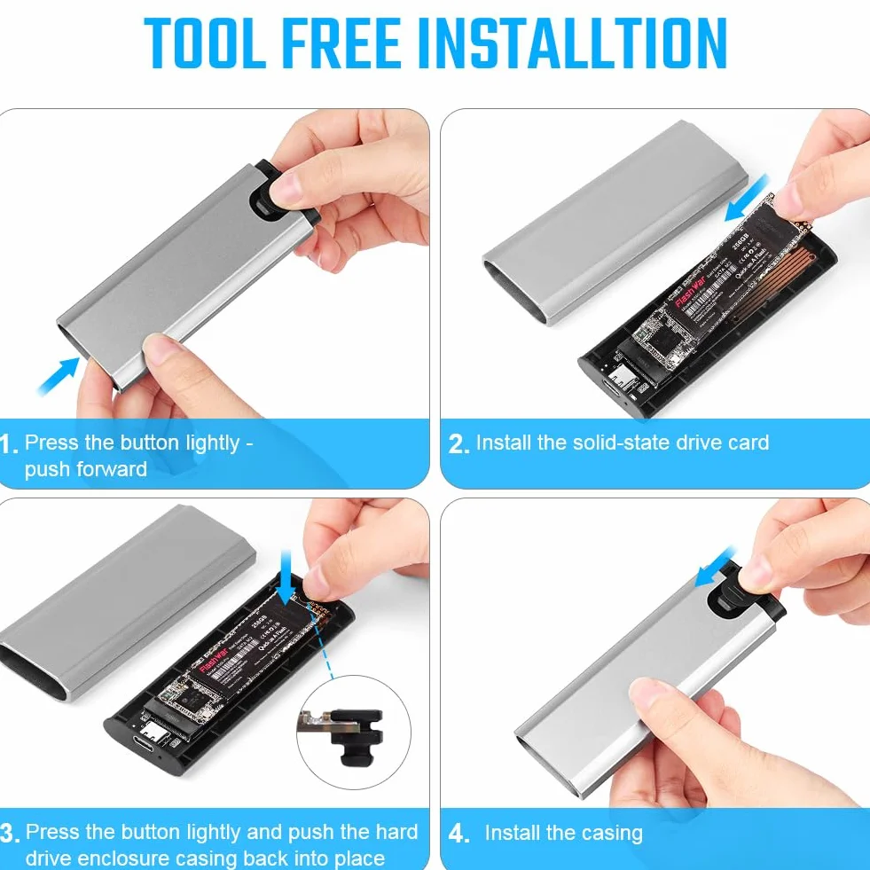 AXFEE Obudowa dysku SSD M.2 NVME, obudowa USB 3.2 Gen 2 NVMe, aluminiowe, beznarzędziowe obudowy zewnętrzne, adapter USB C NVMES 10 Gb/s, obsługa UASP i TRIM do kluczy M i M+B w dyskach SSD 2230/2242