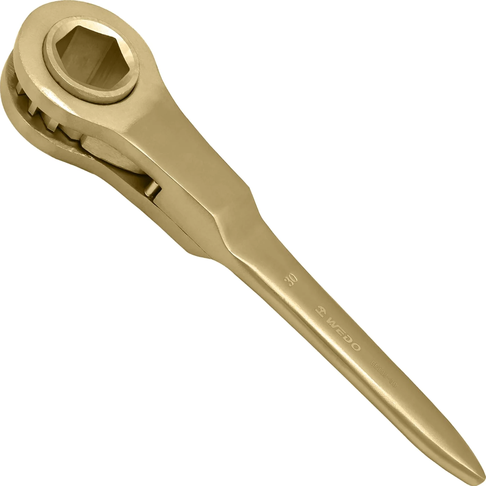 WEDO Nieiskrzący klucz z grzechotką o dużej wytrzymałości, iskrzący 6-punktowy klucz końcowy, metryczny 22 mm, długość 260 mm, spiczasty płaski uchwyt, aluminiowy brąz, odporność na korozję, standard