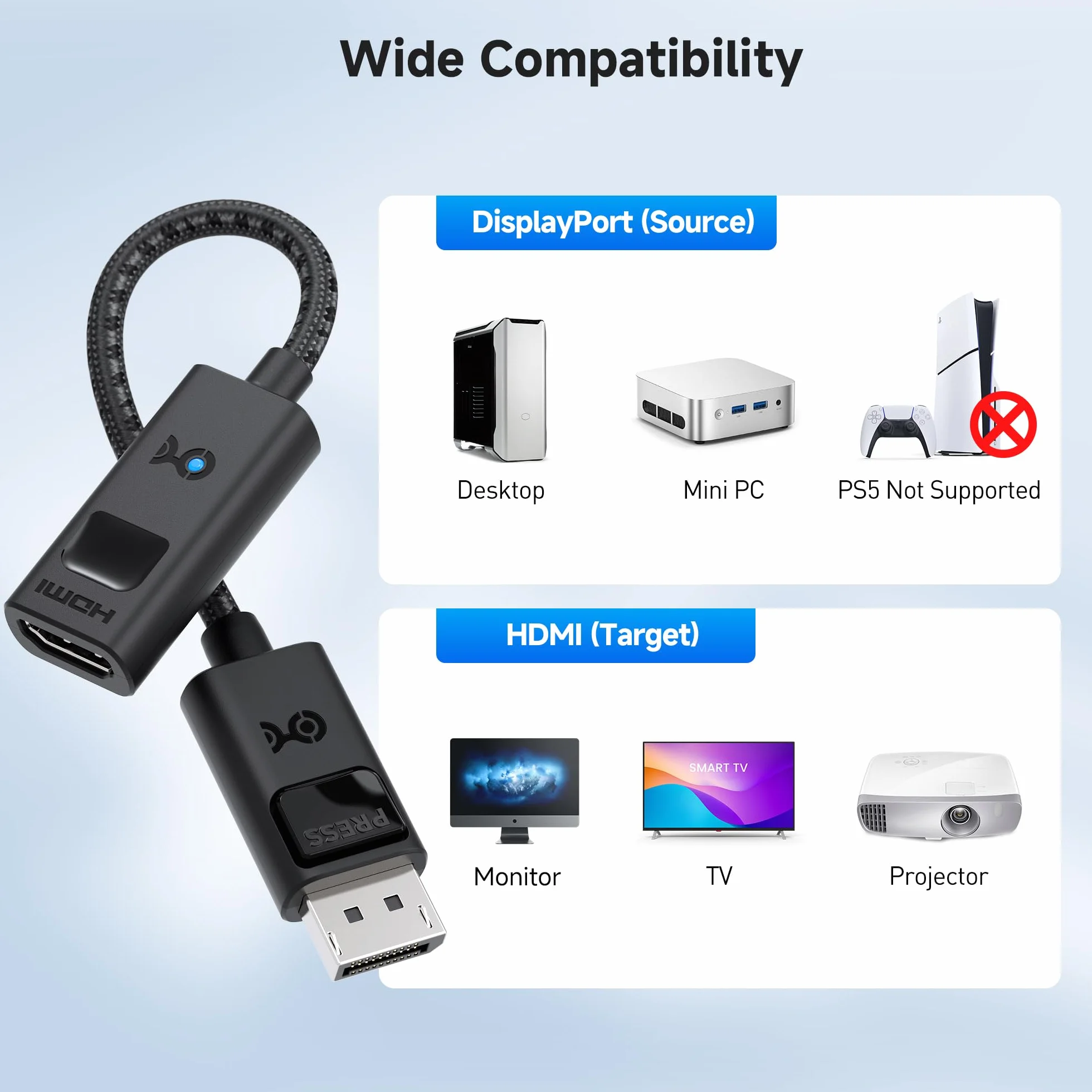 Cable Matters adapter DisplayPort 1.4 do HDMI 2.1 8K 4K@240Hz 8K@60Hz DP HDMI
