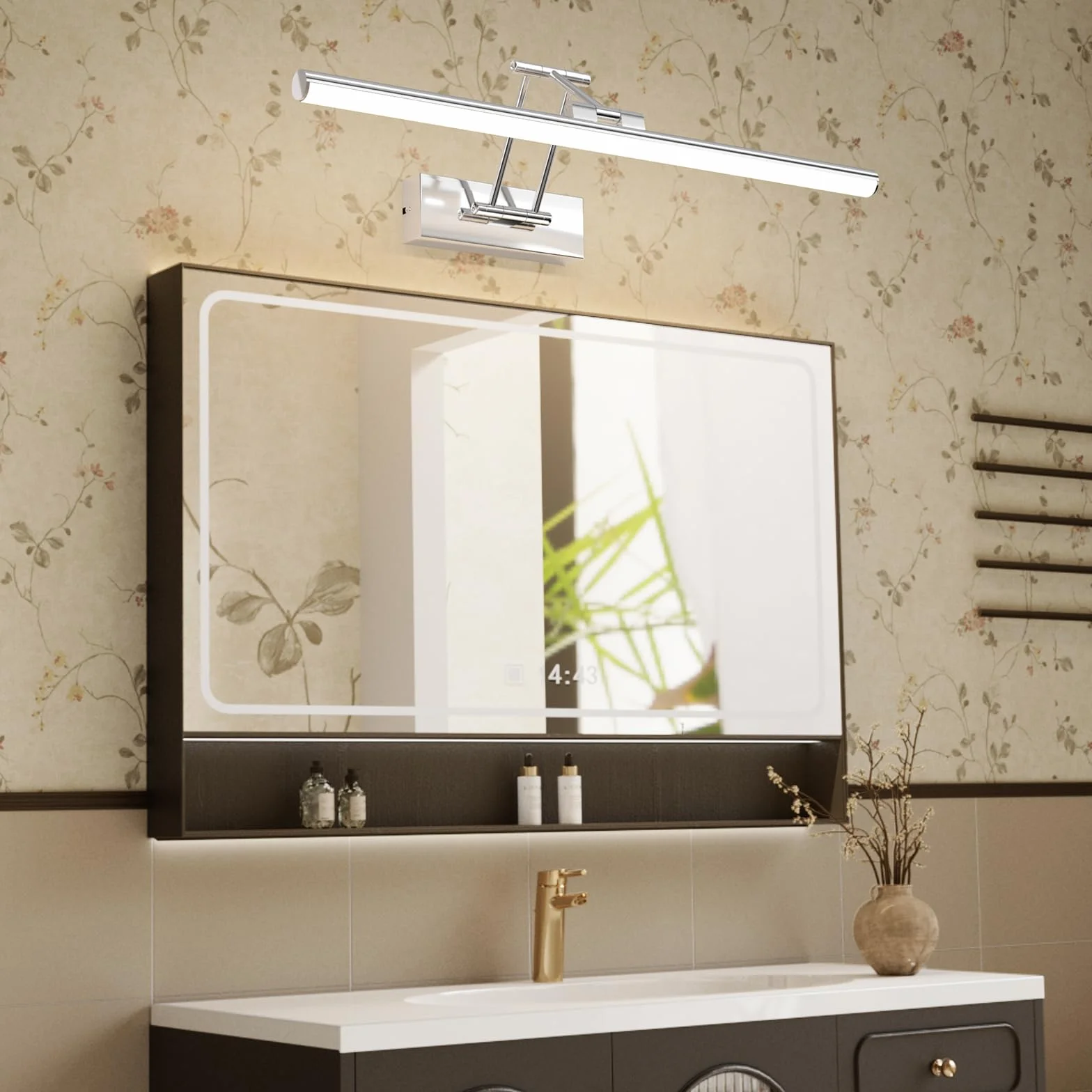 Klighten Lampa lustrzana LED łazienkowa 50 cm, obrotowe lampy lustrzane do łazienki IP44, oświetlenie lustra łazienkowego 16 W 1200 lm, oświetlenie lustra łazienkowego LED