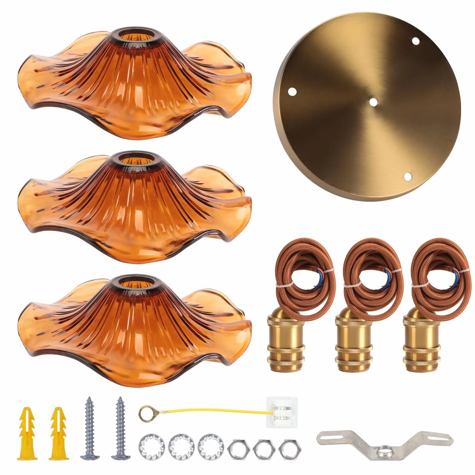 3 Lampy Wiszące ze Szklanego Bursztynu w Stylu Kwiatowym z Posrebrzanego Mosiądzu Nowoczesne Oświetlenie Sufitowe Art Déco Wewnętrzne Zawieszone Do Salonu, Jadalni, Sypialni, Kuchni