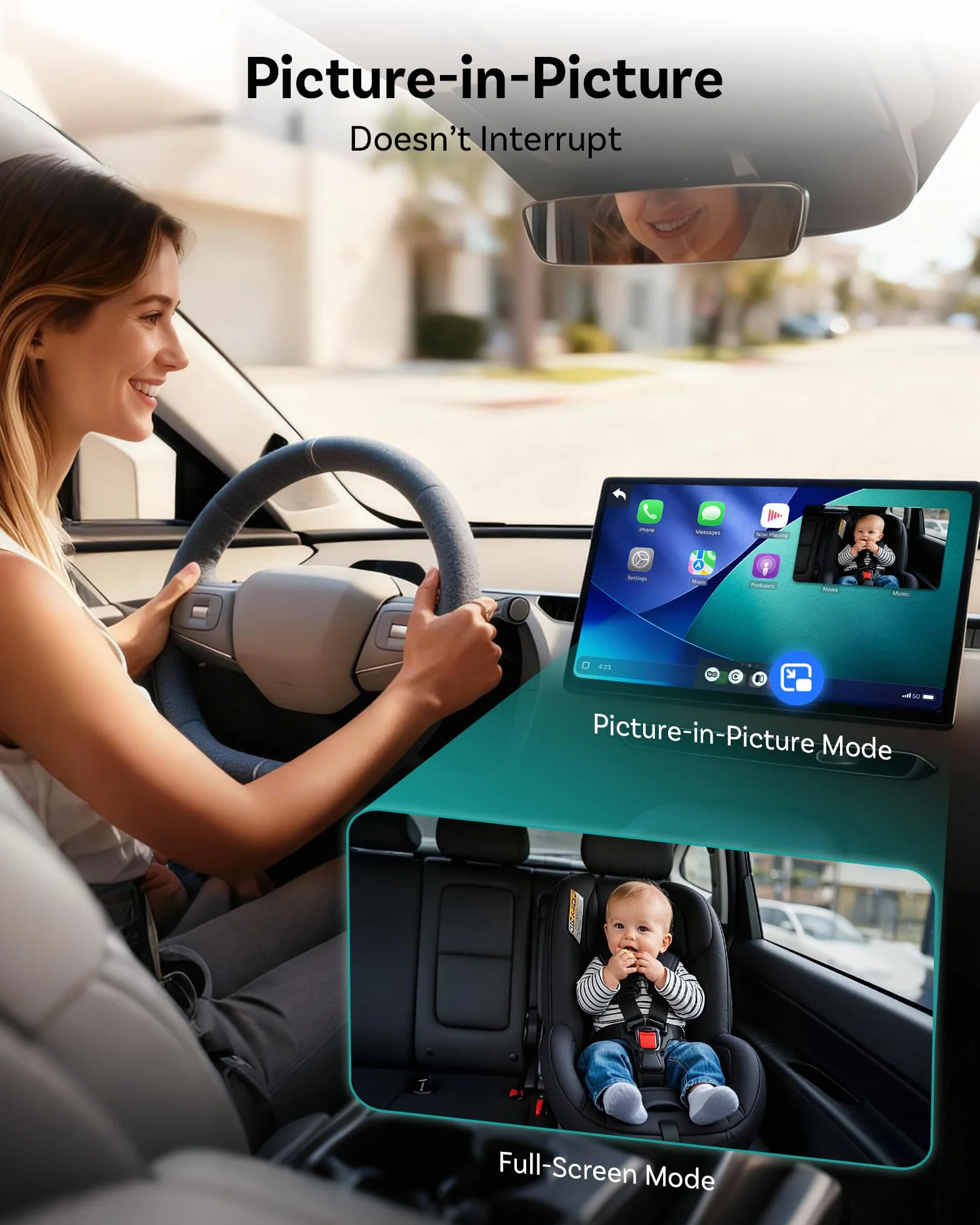 Ottocast Cabin Care 2026 Mini Bezprzewodowy Adapter CarPlay Kamera 1080P 150° Szerokokątny Widok na Tył USB-A