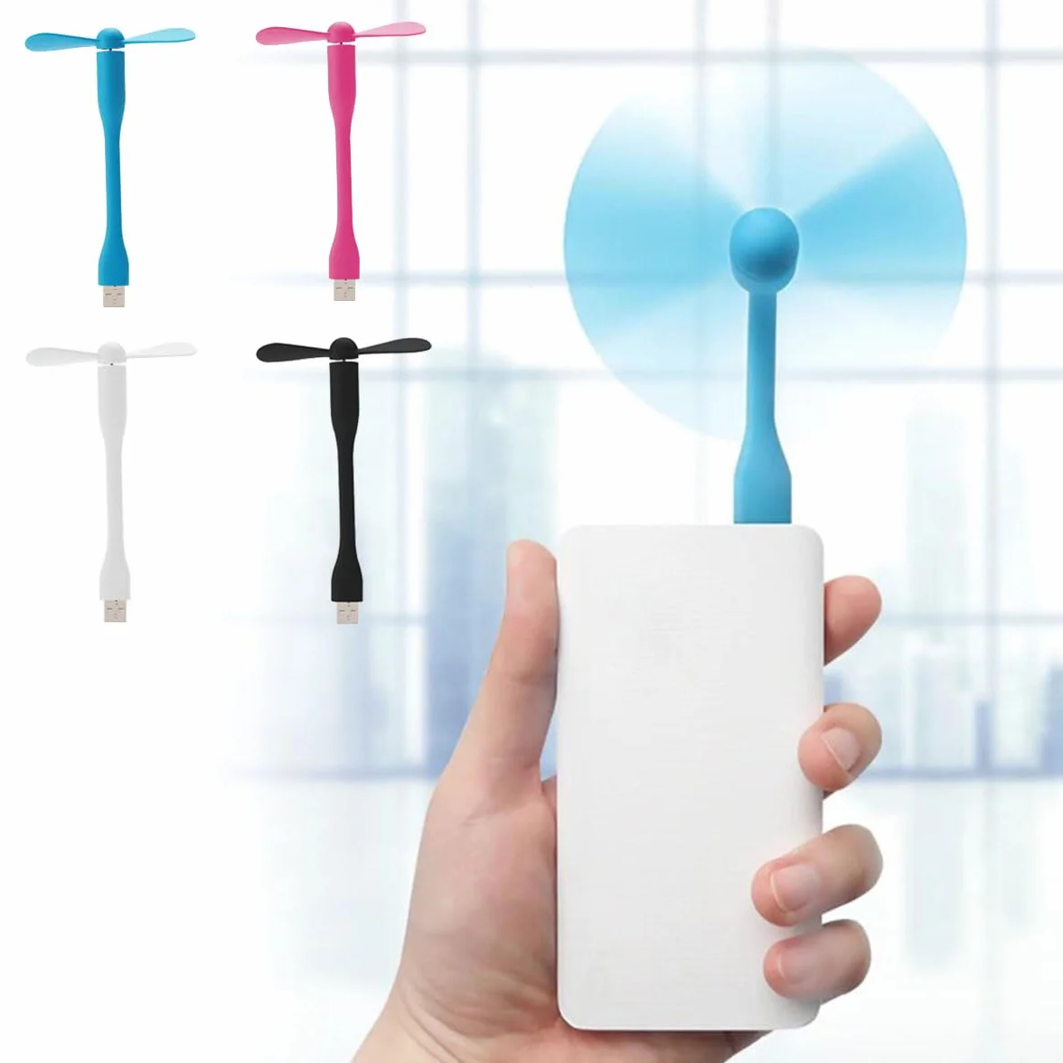 Cerioll mini wentylator USB 4 sztuki elastyczny do komputera notebooka powerbanku czarny biały różowy niebieski