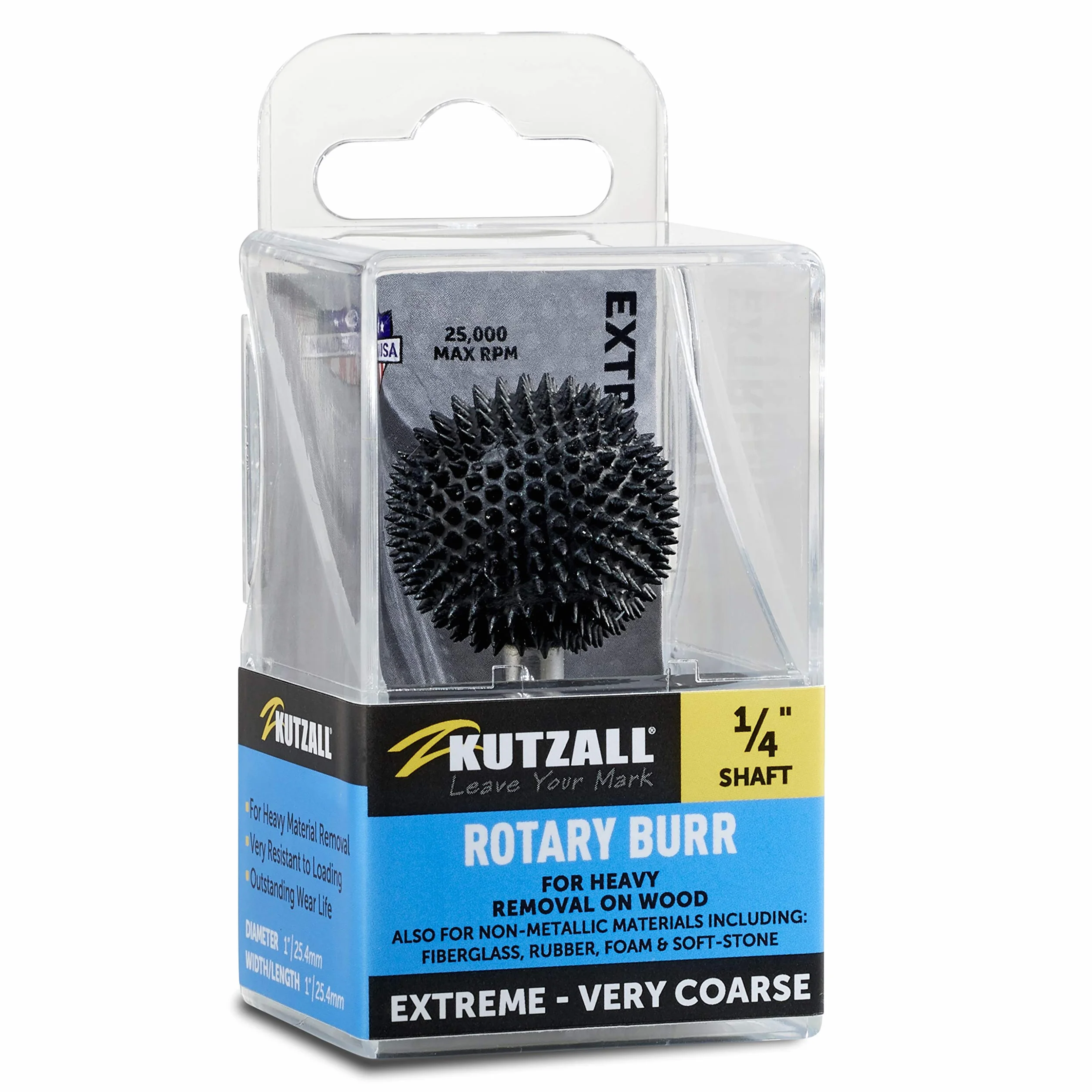Kutzall Extreme Sphere Rotary Burr 1⁄4" Shaft, Very Coarse - Woodworking Attachment for Bosch, DeWalt, Milwaukee, Makita Tools. Abrasive Tungsten Carbide, 1" (25.4mm) Head Diameter, SX-1C