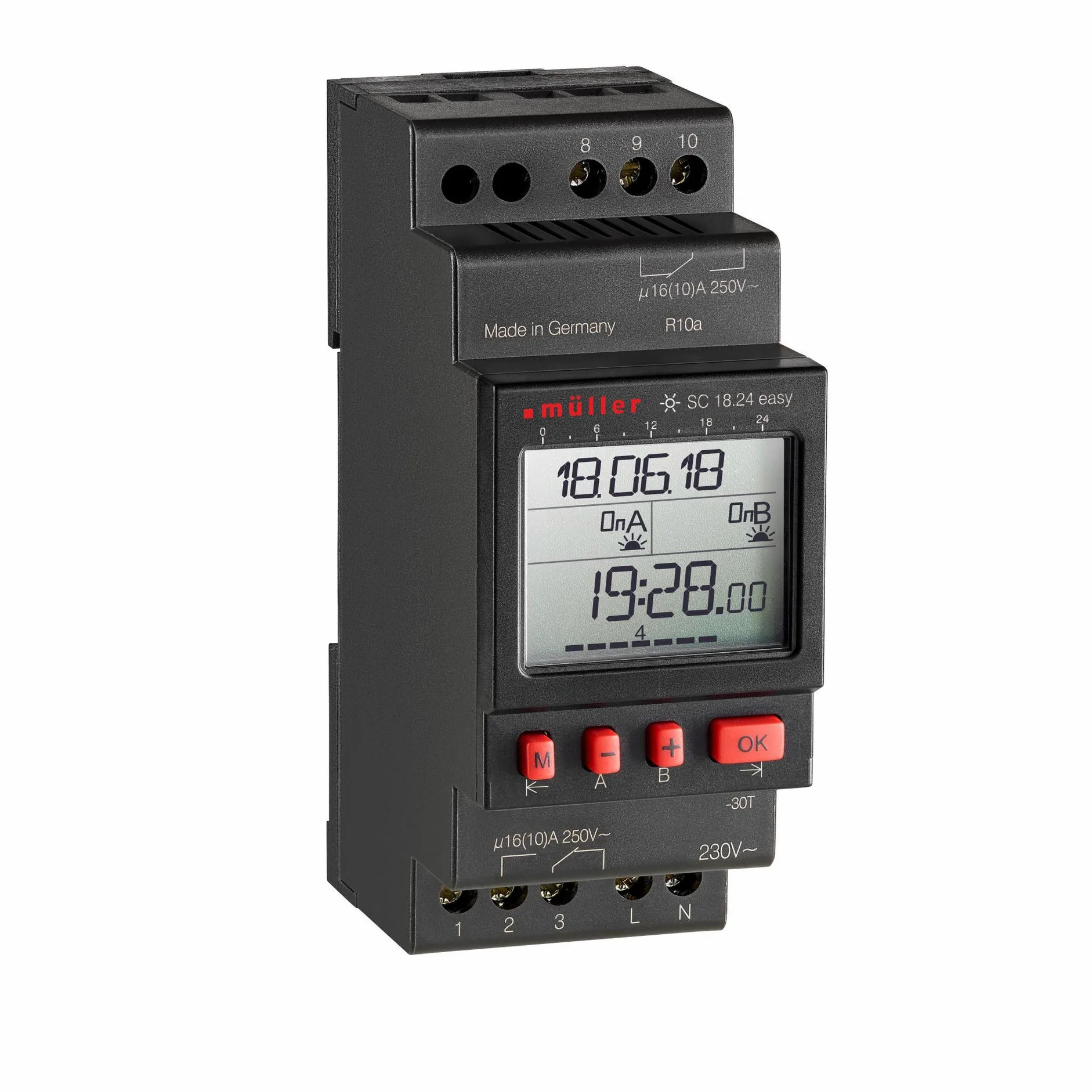 Müller 23637 SC 18.24 Easy NFC programator czasowy na szynie montażowej Easy NFC 230 V 16 A/250 V czarny (dł. x szer. x wys.) 63 x 35,80 x 90 mm