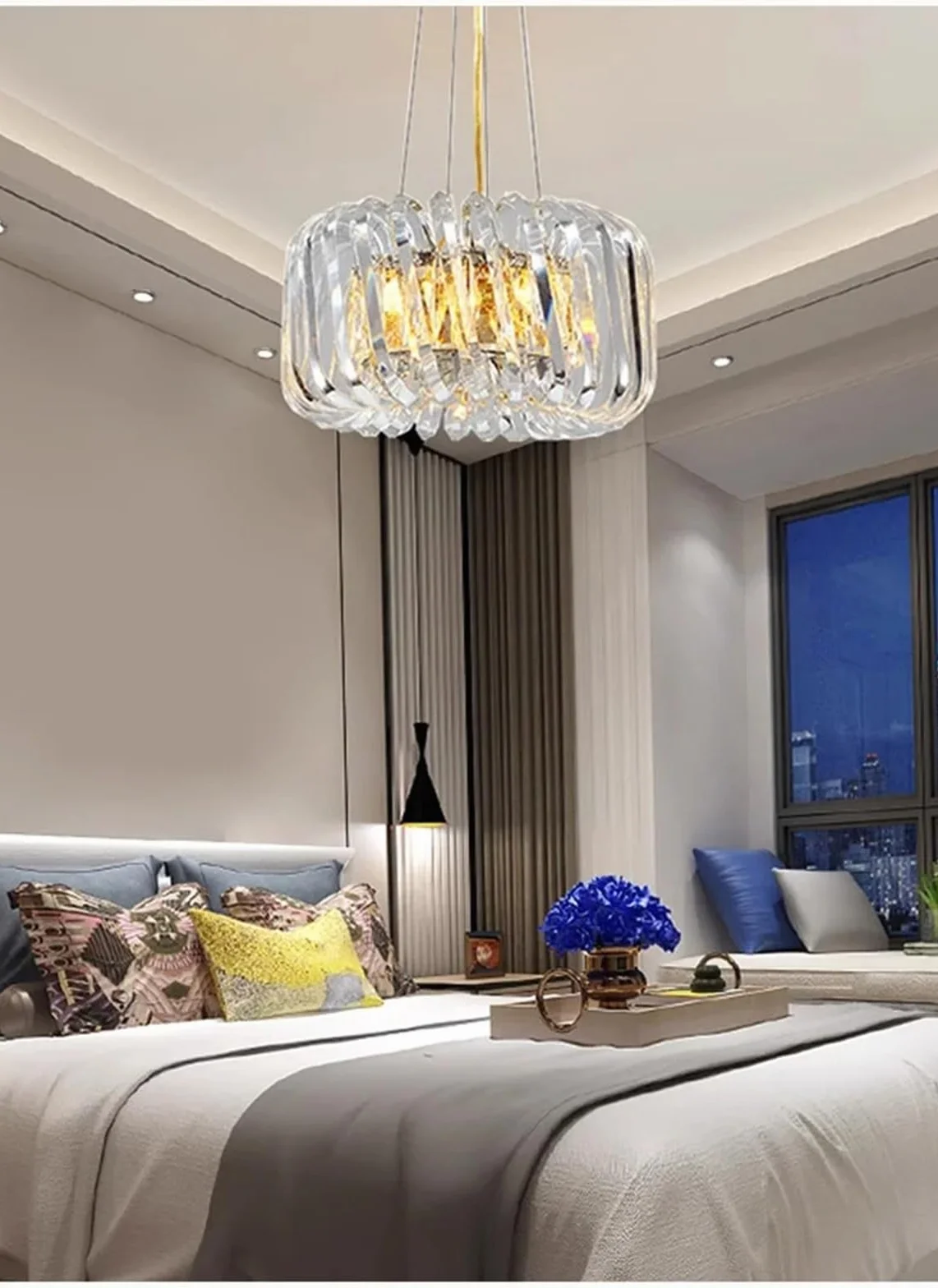 Nordycka luksusowa okrągła lampa sufitowa z kryształowym żyrandolem LED, kreatywna lampa wisząca do salonu i jadalni w willach, stylowa (białe światło 6000 K, średnica 80 x 22 cm)