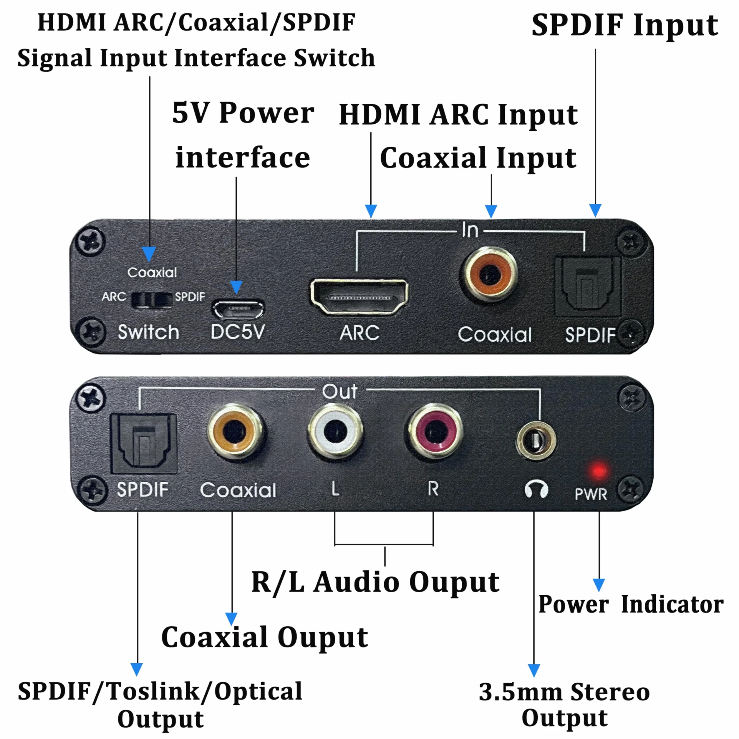192KHz DAC Konwerter, HDMI ARC Ekstraktor Adapter, HDMI/Cyfrowy SPDIF Optyczny Toslink Koncentryczny do Analogowe RCA 3,5mm Jack L/R Współosiowy SPDIF Audio Konwerter dla HDTV Soundbar