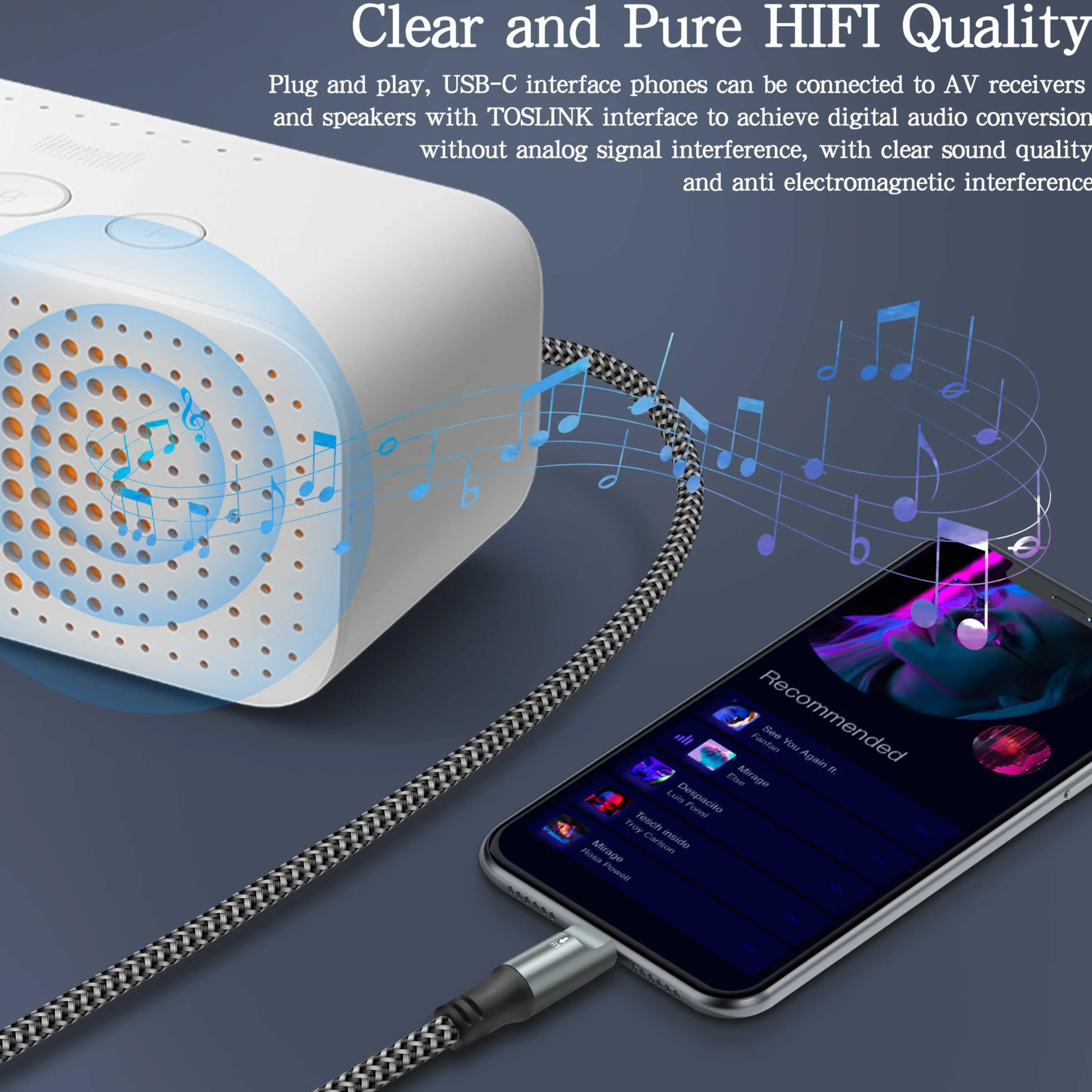 Optyczny kabel audio USB C na TOSLINK, konwerter SPDIF, kompatybilny z Hi-Fi