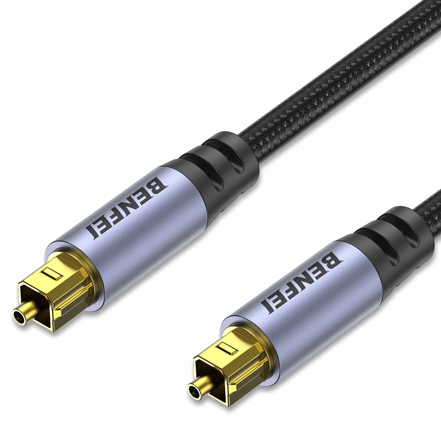 BENFEI Kabel audio optyczny Toslink 2M, przewód światłowodowy S/PDIF [pleciony, pozłacane złącza, klasa CL3] do soundbara/telewizora/PS5/PS4/Sonos, Xbox Series X/S, kina domowego