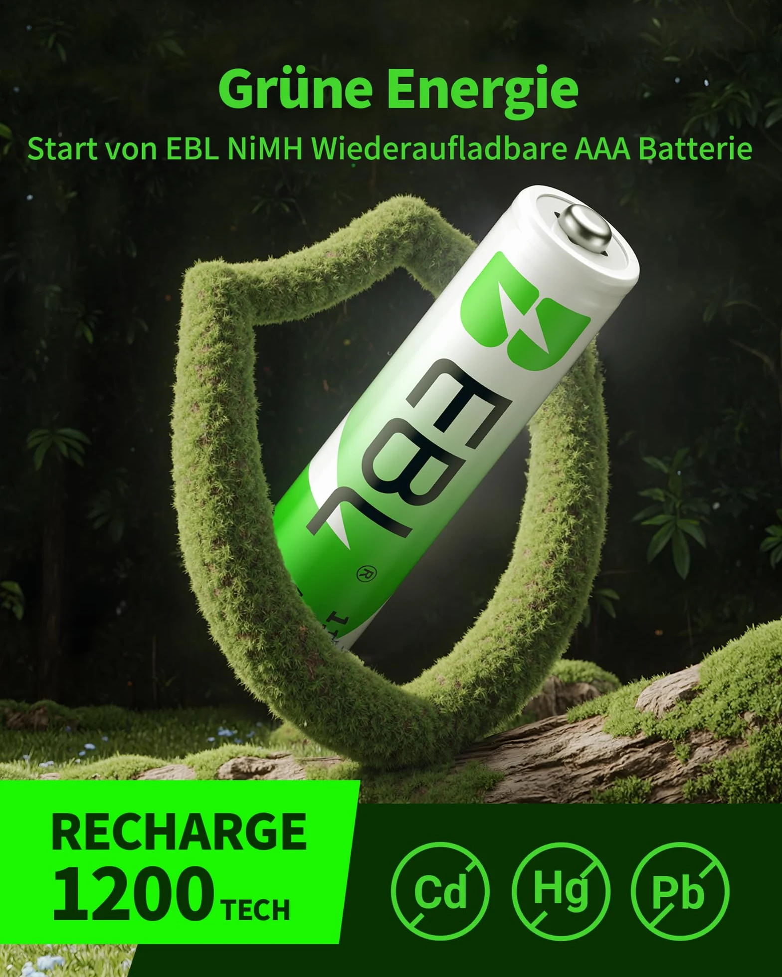 EBL Akumulator AAA 1100 mAh, 16 sztuk, typ Ni-MH, 1,2 V baterie AAA do ponownego ładowania, baterie Micro AAA