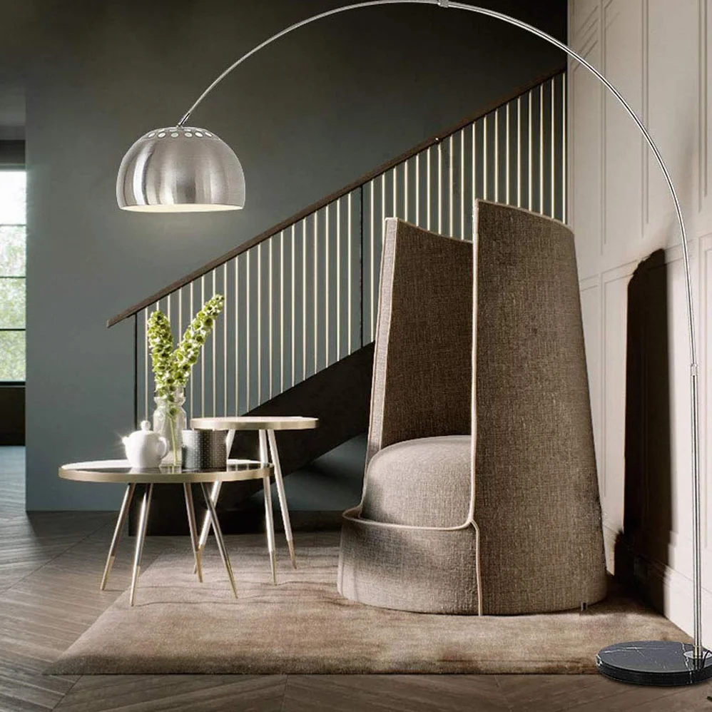 LANMOU Nowoczesna lampa łukowa, 12W ściemniana lampa podłogowa LED ze zdalnym sterowaniem, regulacja wysokości Lampa do salonu Oświetlenie wnętrza Lampa łukowa z okrągłą marmurową podstawą, E27