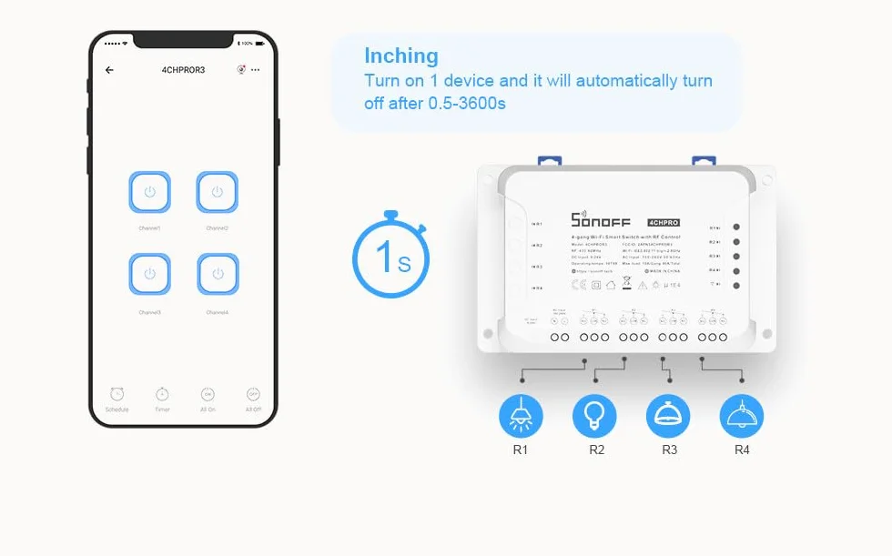 Sonoff 4CH R3 Smart Switch WiFi Bezprzewodowy przełącznik, zdalne sterowanie (kompatybilny z Google Alexa) + zestaw precyzyjnych wkrętaków 9 w 1
