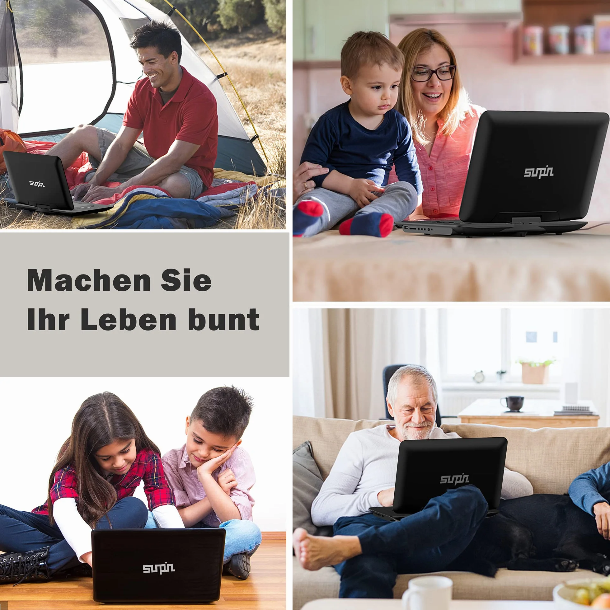 SUNPIN Przenośny Odtwarzacz DVD 16,9" z Ekranem HD 14,1", Dla Dzieci, z Wbudowaną Baterią 6 Godzin, Synchronizacja TV Video Player USB/Kart SD