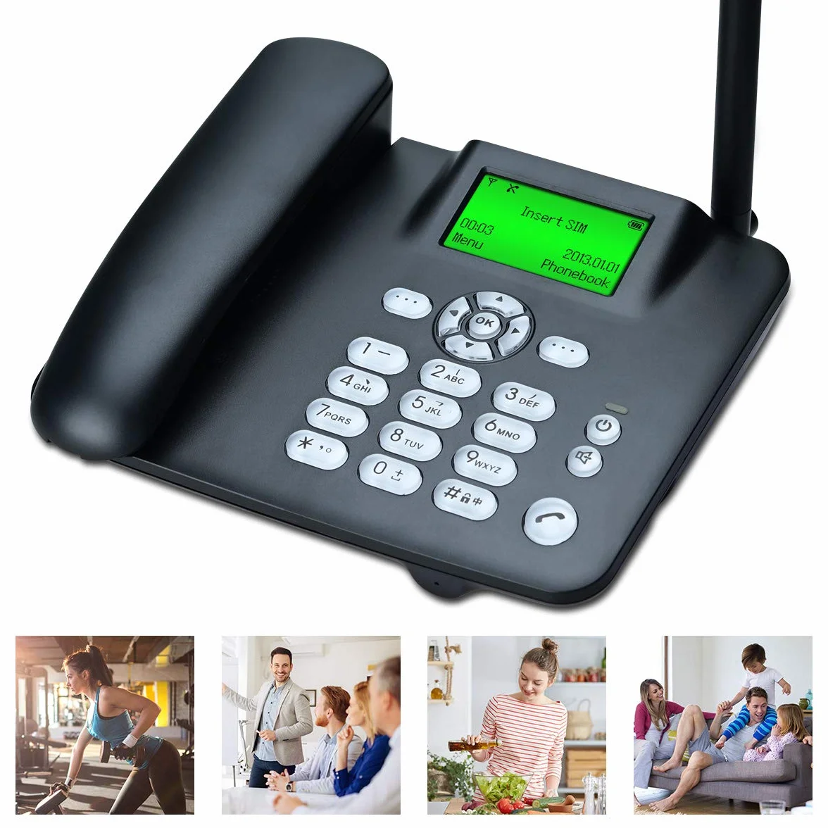 Lychee Telefon Biurkowy GSM Wolne Ręce SMS Duży Wyświetlacz Podświetlenie Radio Czarny