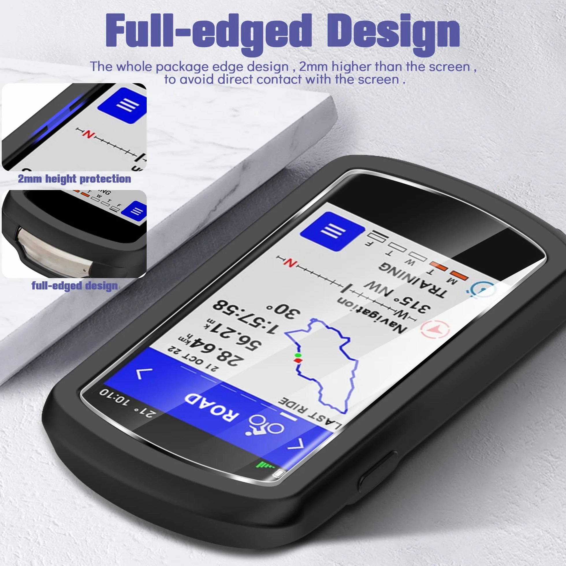 Silikonowe etui do Garmin Edge 1040 z 2 foliami ochronnymi ze szkła hartowanego, czarne