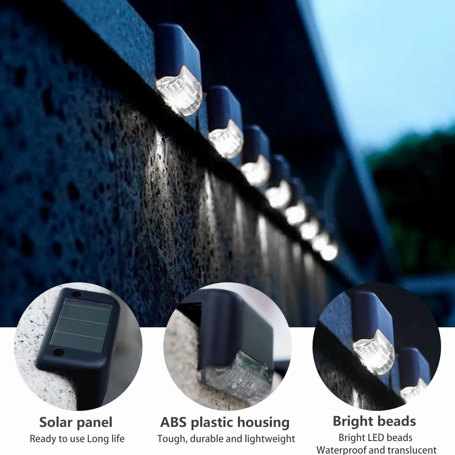 Solarne lampy ogrodzeniowe są wodoodporne na zewnątrz, 4 sztuki chłodnych białych lamp słonecznych, odpowiednie do tarasów, dekoracji basenów, zewnętrznych schodów, schodów, dziedzińców i tarasów