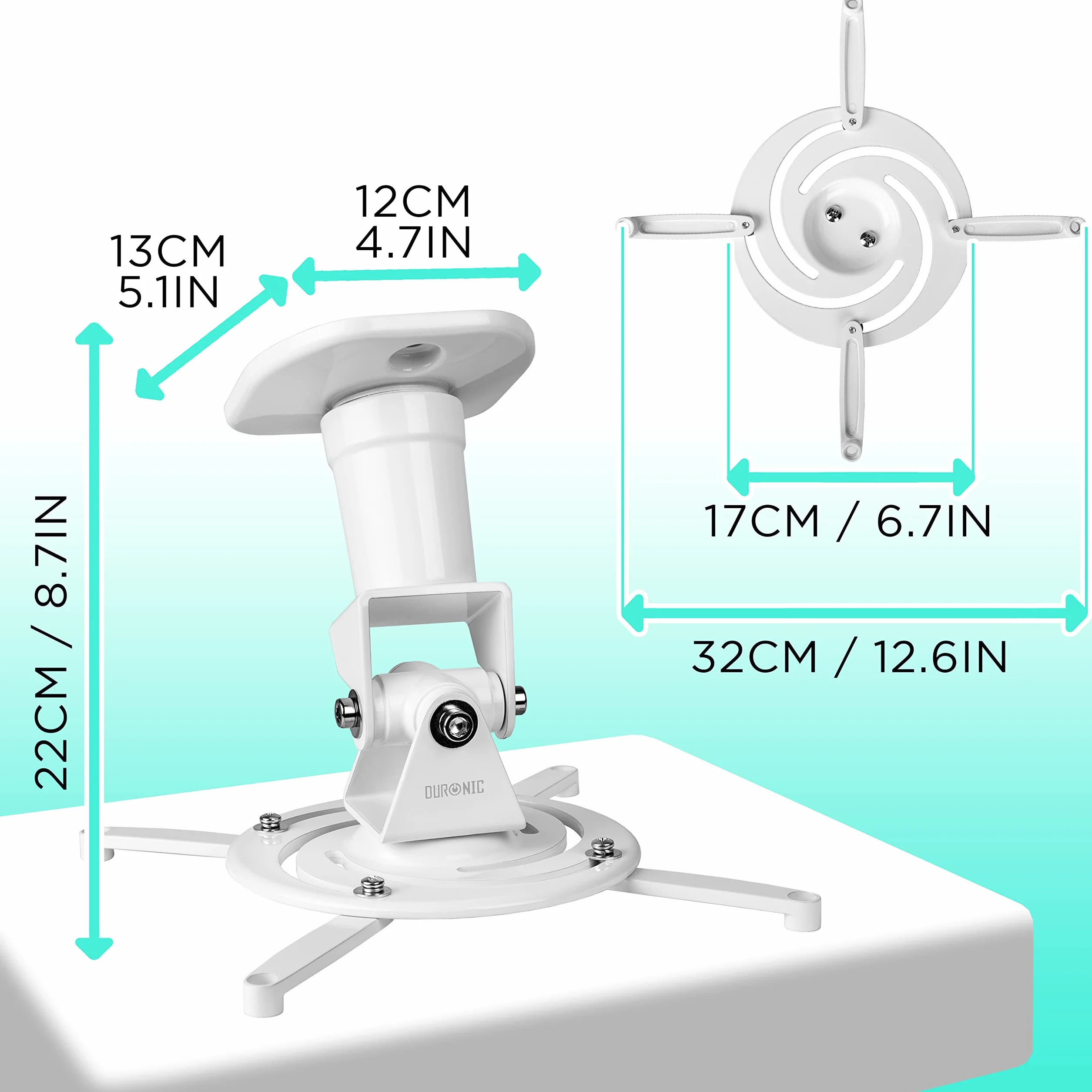 Duronic Uchwyt do projektora PB07XB, mocowanie sufitowe, nośność 10 kg, obrót 360°, nachylenie 180°