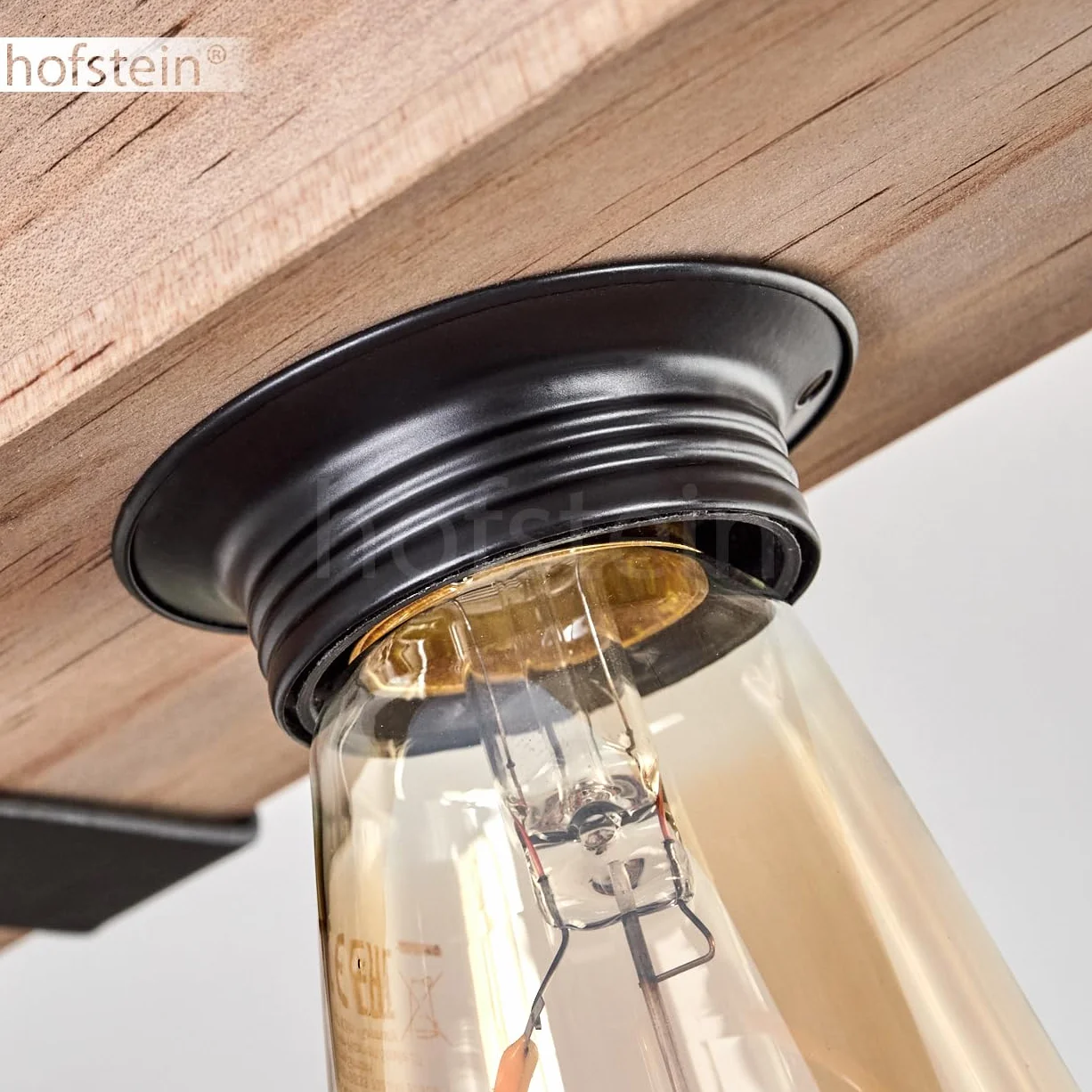 Lampa sufitowa Montgomery, nowoczesna lampa sufitowa z metalu/drewna w kolorze czarnym/naturalnym, industrialny design z drewnianymi belkami, 2-żarówkowa, 2 x E27, bez żarówki