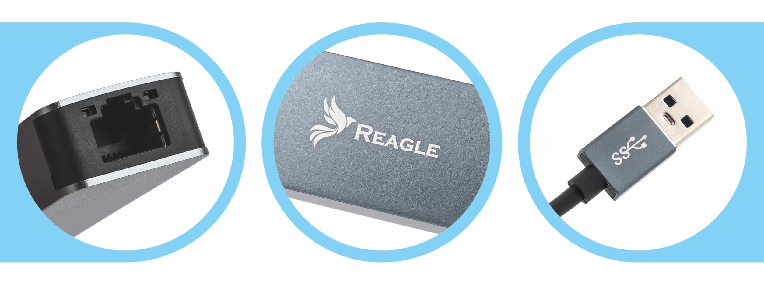 Reagle Adapter Ethernet USB A na RJ45 2,5G 2500 Mbps Karta Sieciowa LAN USB 3.2 Gen 1 Aluminiowa Obudowa