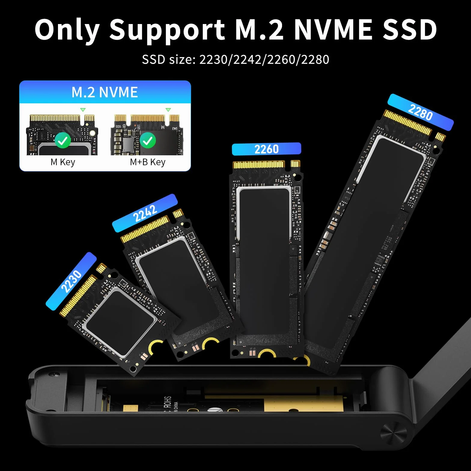 FIDECO Obudowa M.2 NVMe USB 3.2 Gen 2, adapter PCIe NVMe do kluczy M i M+B, obsługa UASP i TRIM