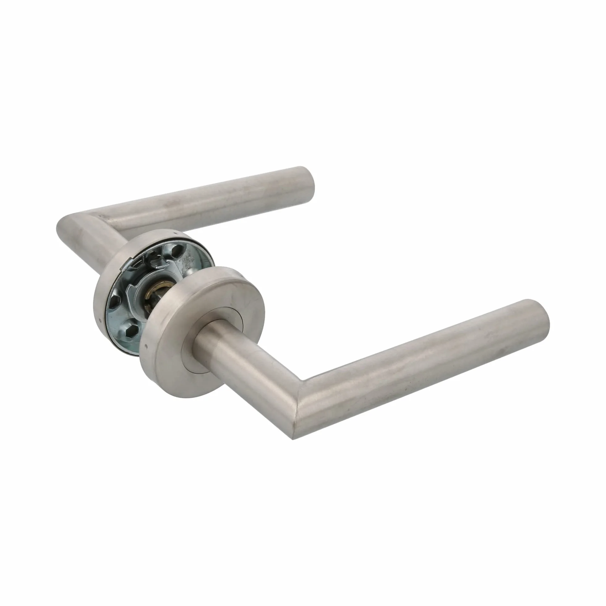 AMIG - Zestaw klamek do drzwi z rozetą | 136 x Ø19 mm | Elegancki i prosty design | Idealny do domu lub biura | Stal nierdzewna | Matowe srebro | Zawiera klucz cylindrów